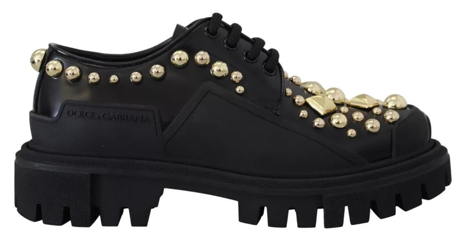 Dolce & Gabbana Zwarte Leren Trekking Derby Schoenen met Versieringen
