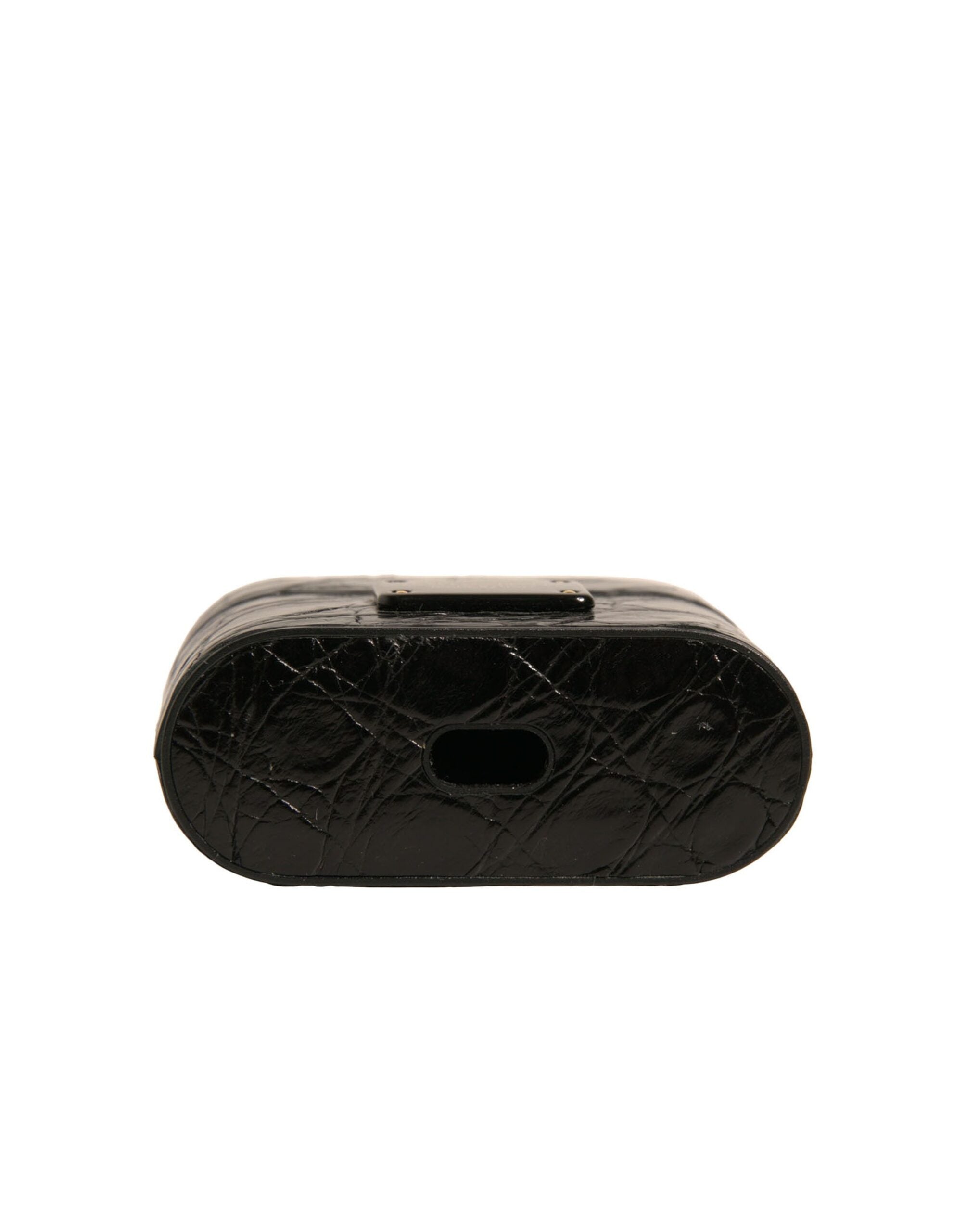 Dolce & Gabbana Zwart Lederen Metalen Logo Plaquette Houder Airpods Hoesje
