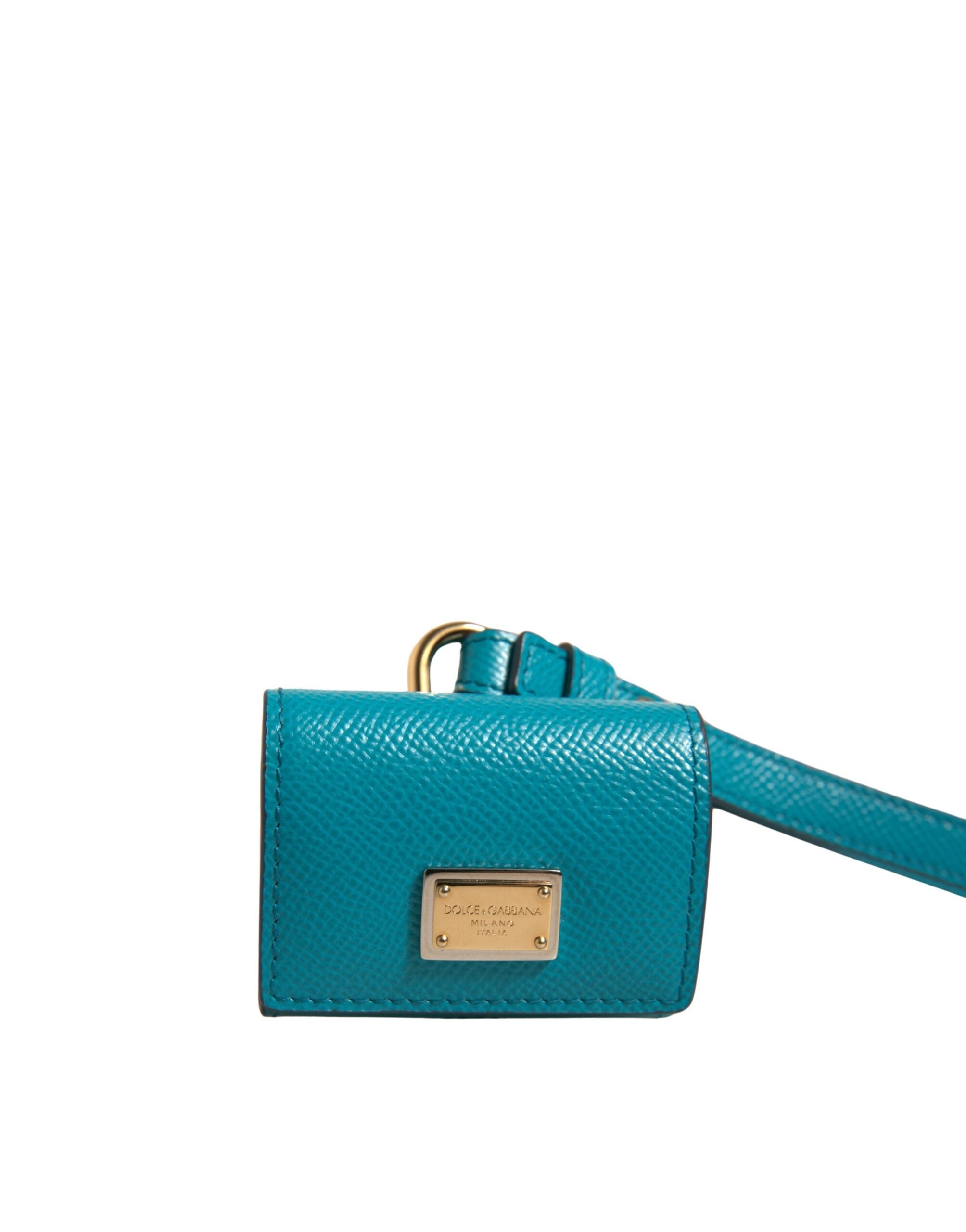 Dolce & Gabbana Groene Leren Airpods Case met Logo Plaquette en Gouden Metalen Band
