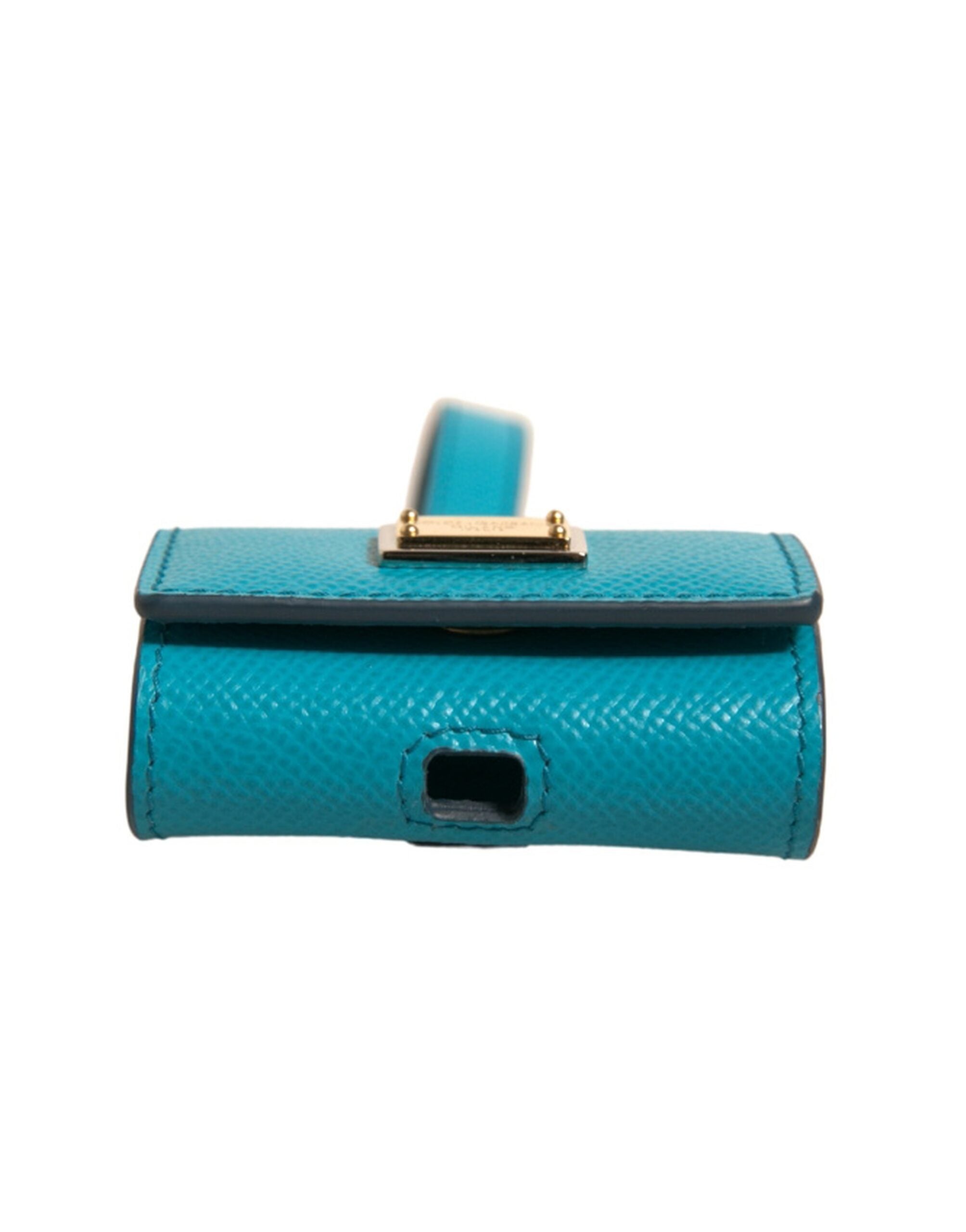 Dolce & Gabbana Groene Leren Airpods Case met Logo Plaquette en Gouden Metalen Band