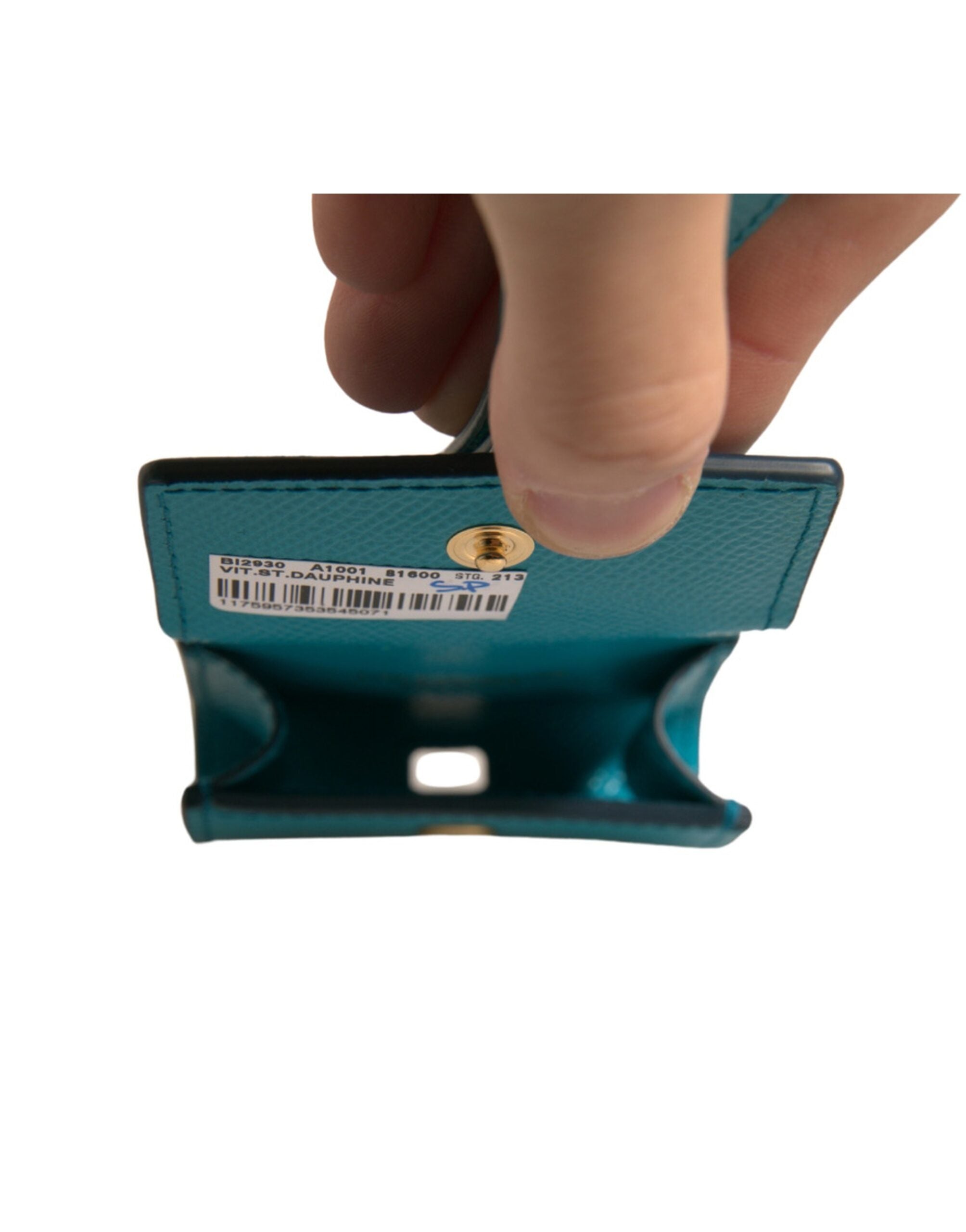 Dolce & Gabbana Groene Leren Airpods Case met Logo Plaquette en Gouden Metalen Band