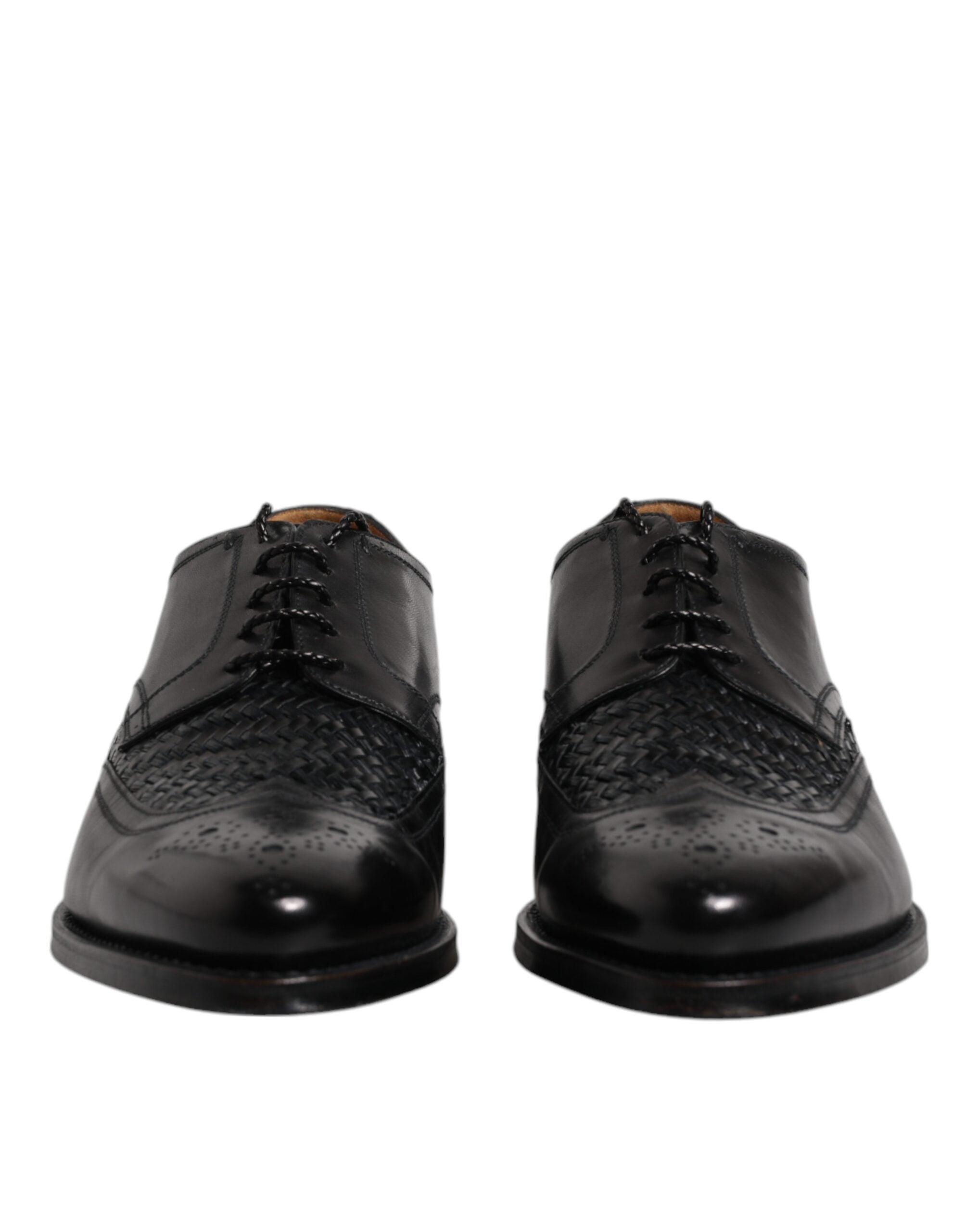 Dolce & Gabbana Black Leather Derby Wingtip Lace-Up Formal Dress Shoes