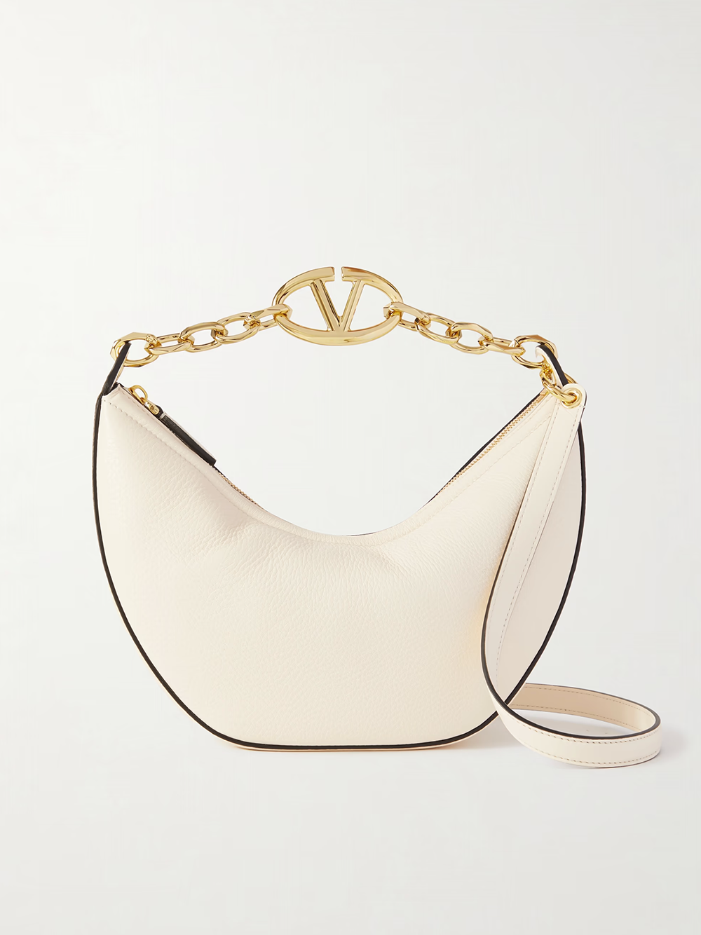 Valentino Garavani Ivory Leather Small Hobo VLogo Shoulder Bag