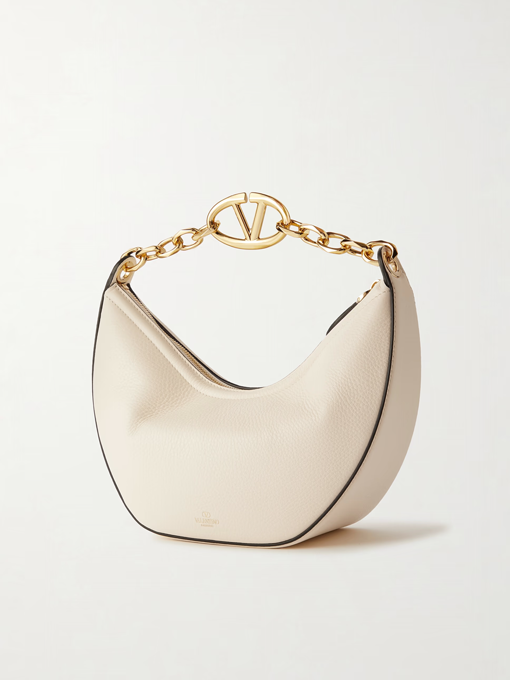 Valentino Garavani Ivory Leather Small Hobo VLogo Shoulder Bag