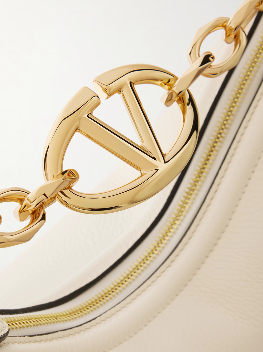 Valentino Garavani Ivory Leather Small Hobo VLogo Shoulder Bag