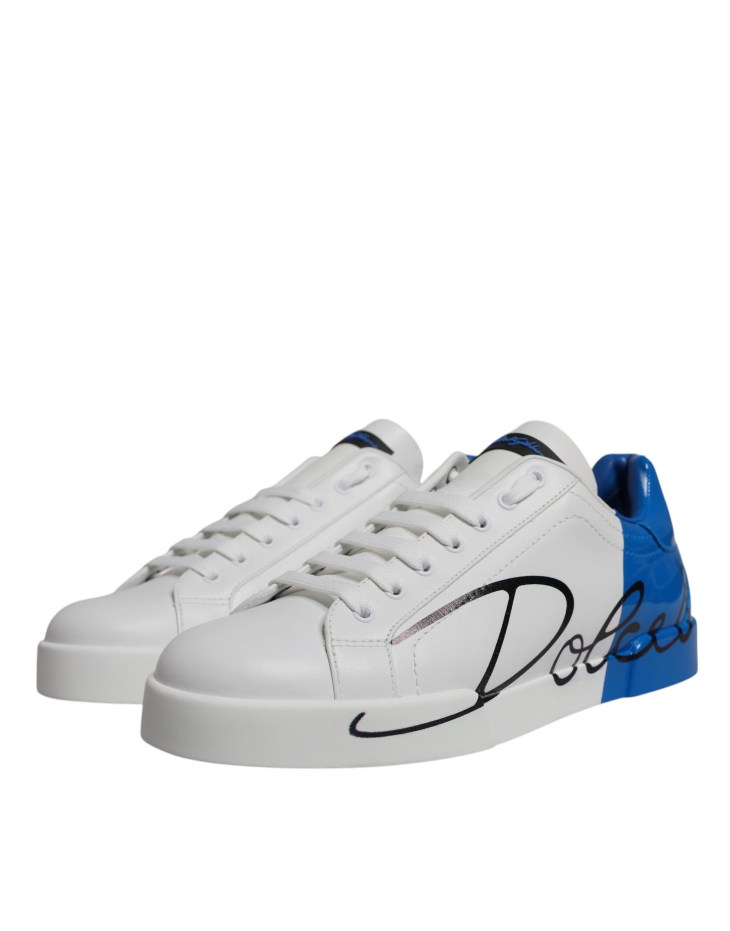 Dolce & Gabbana Wit Blauw Lederen Logo Lage Sneakers Schoenen