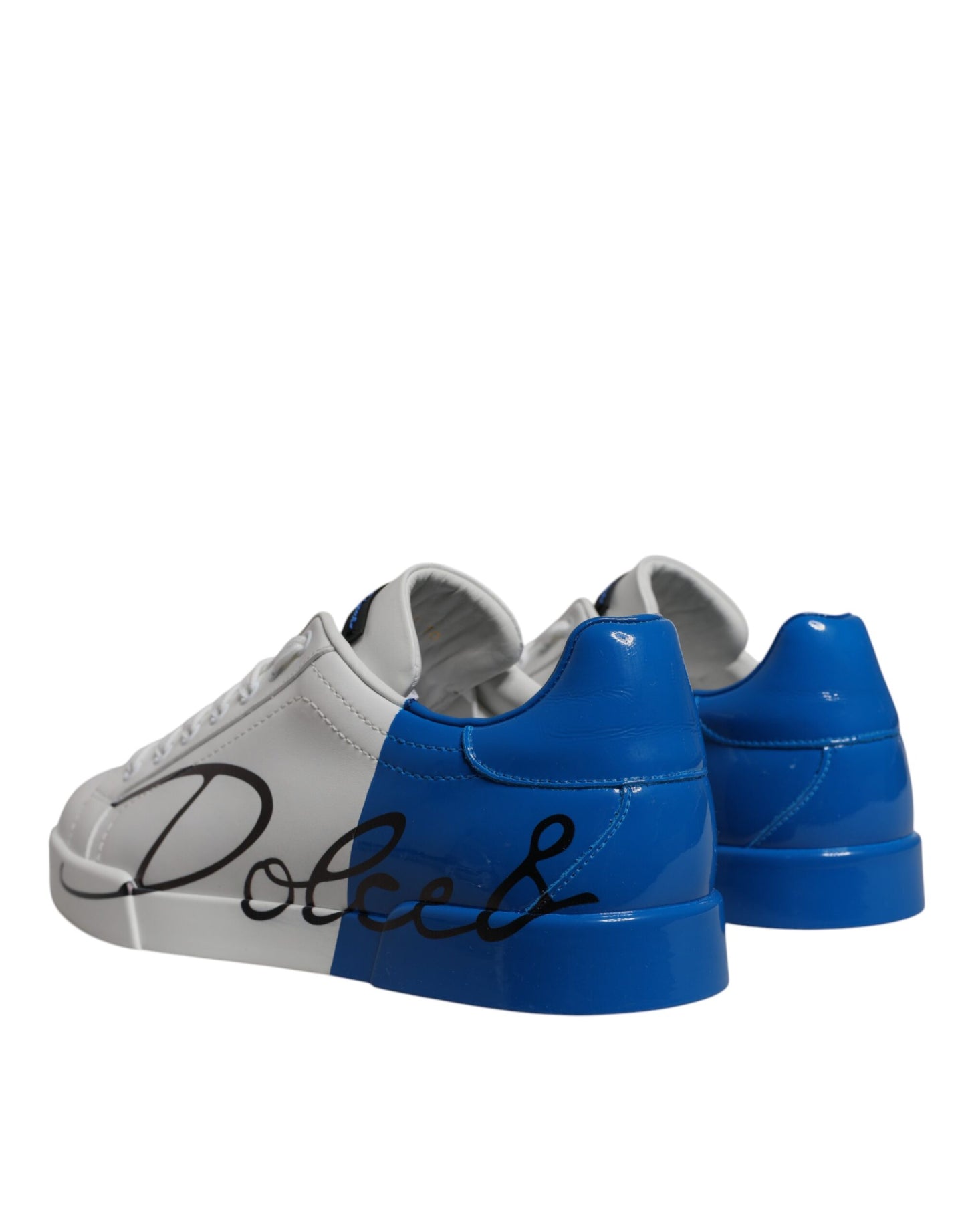 Dolce & Gabbana Wit Blauw Lederen Logo Lage Sneakers Schoenen