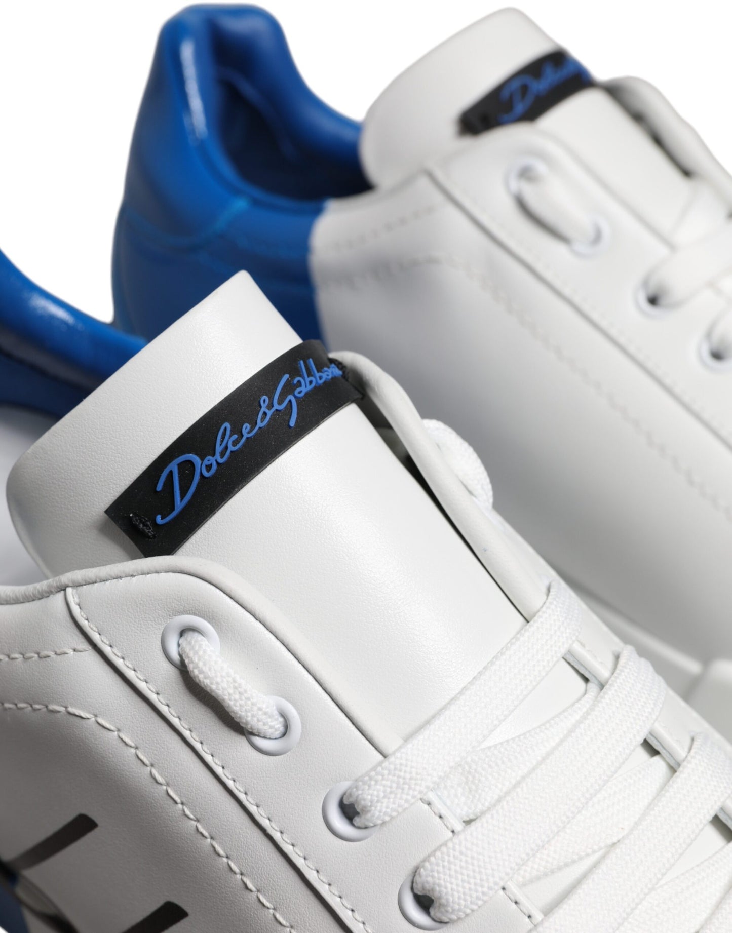 Dolce & Gabbana Wit Blauw Lederen Logo Lage Sneakers Schoenen