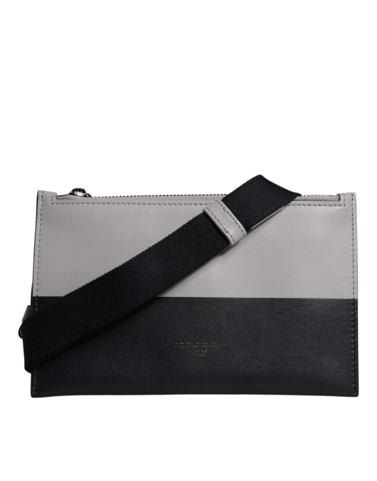 Dolce & Gabbana Zwart Witte Leren Crossbody Tas met Logo in Reliëf