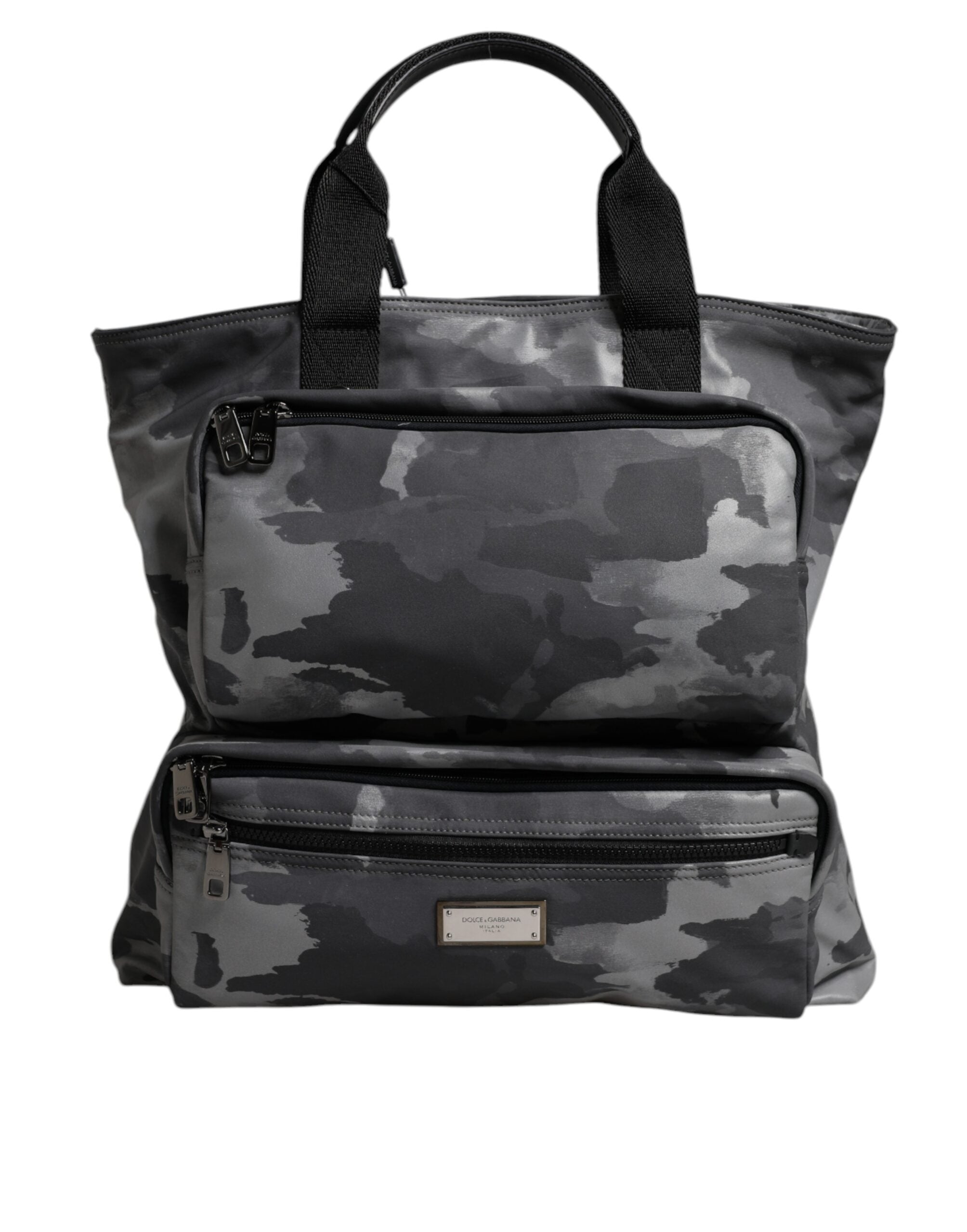 Dolce & Gabbana Grijs Camo Katoen Tote Bag met Meerdere Vakken