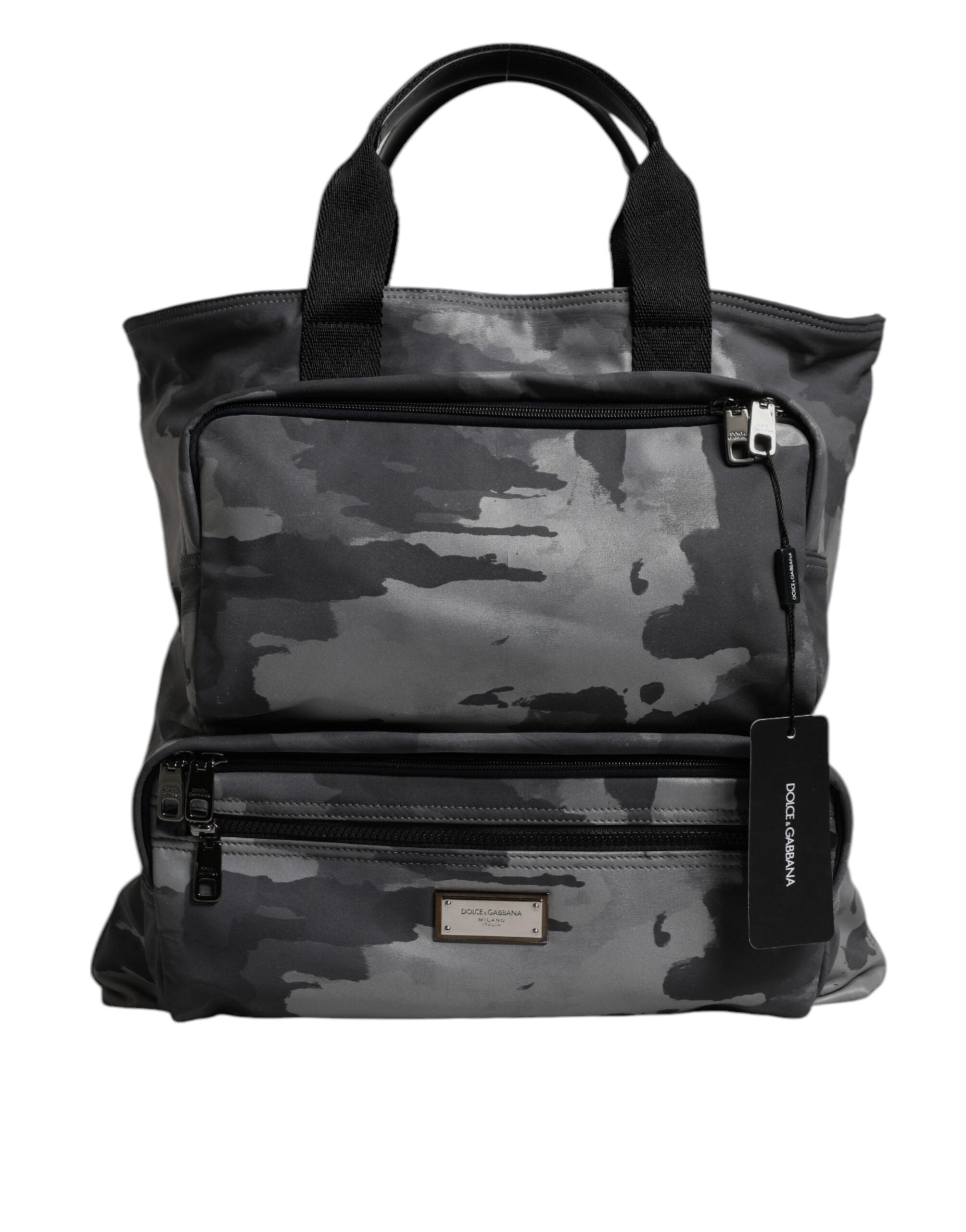 Dolce & Gabbana Zwarte Camouflage Schouderriem Logo Plaque Tas