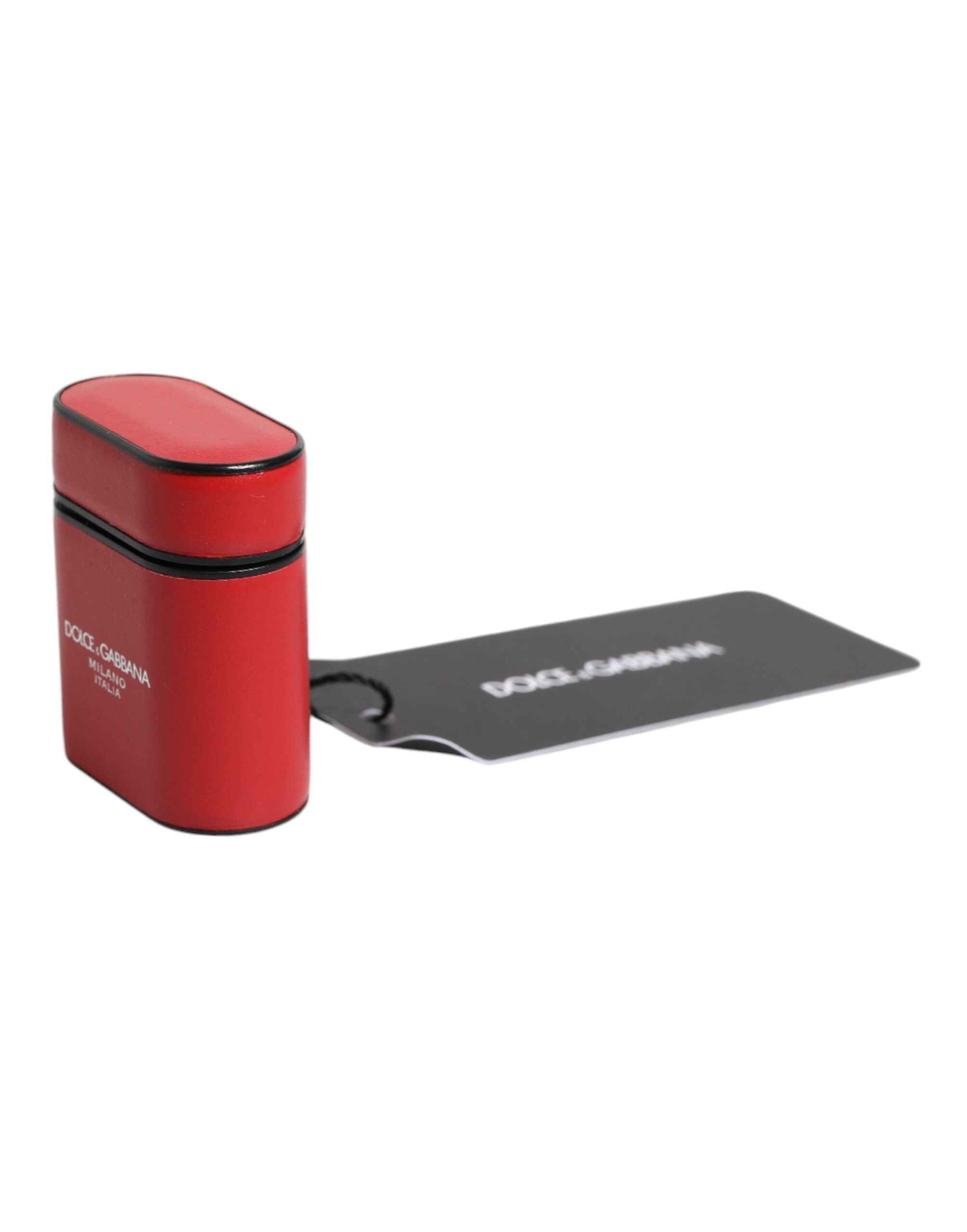 Dolce & Gabbana Rode Kalfsleren Logo Print Flip Houder Airpods Hoesje