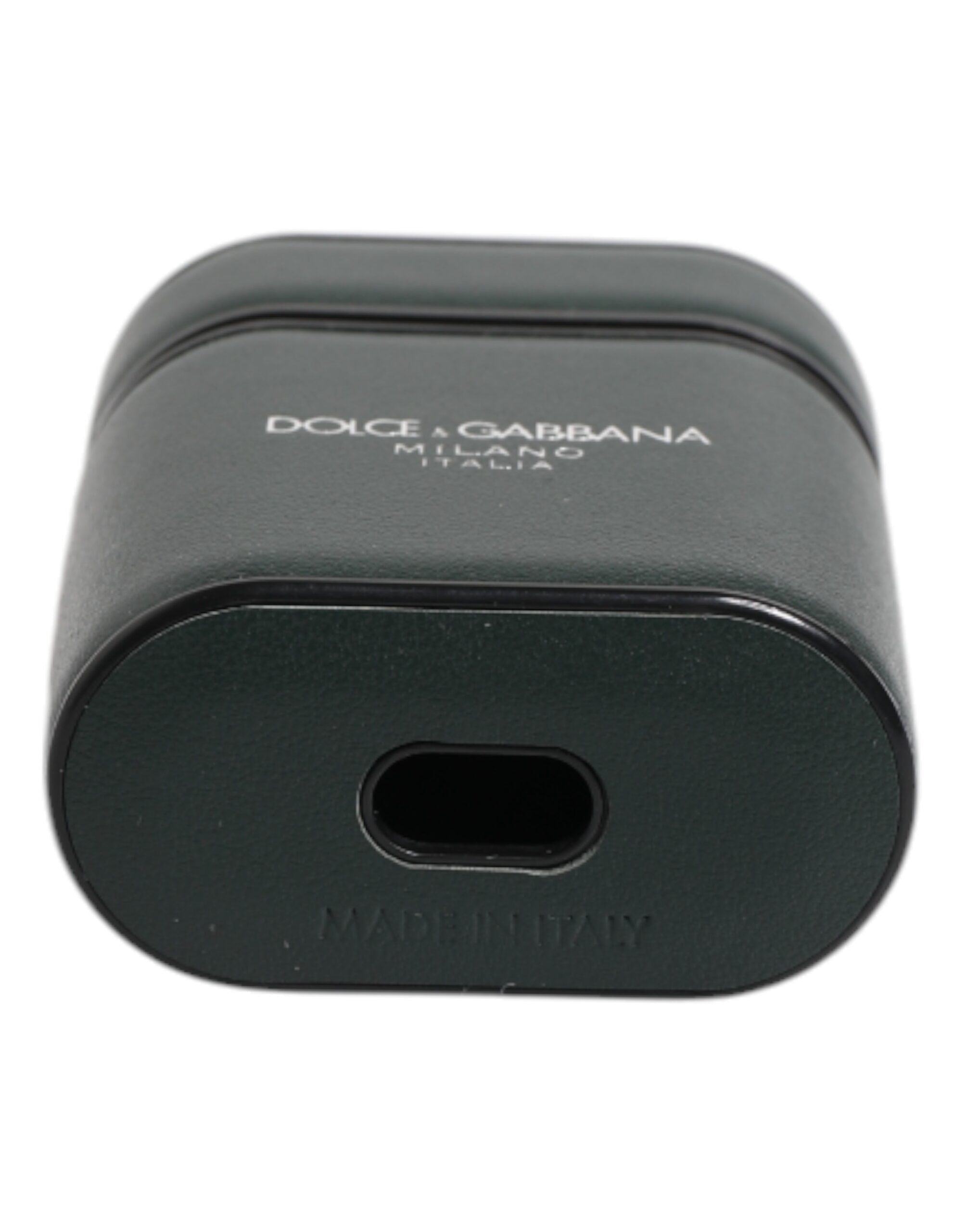 Dolce & Gabbana Groene Kalfsleren Airpods Hoesje met Logoprint en Klep