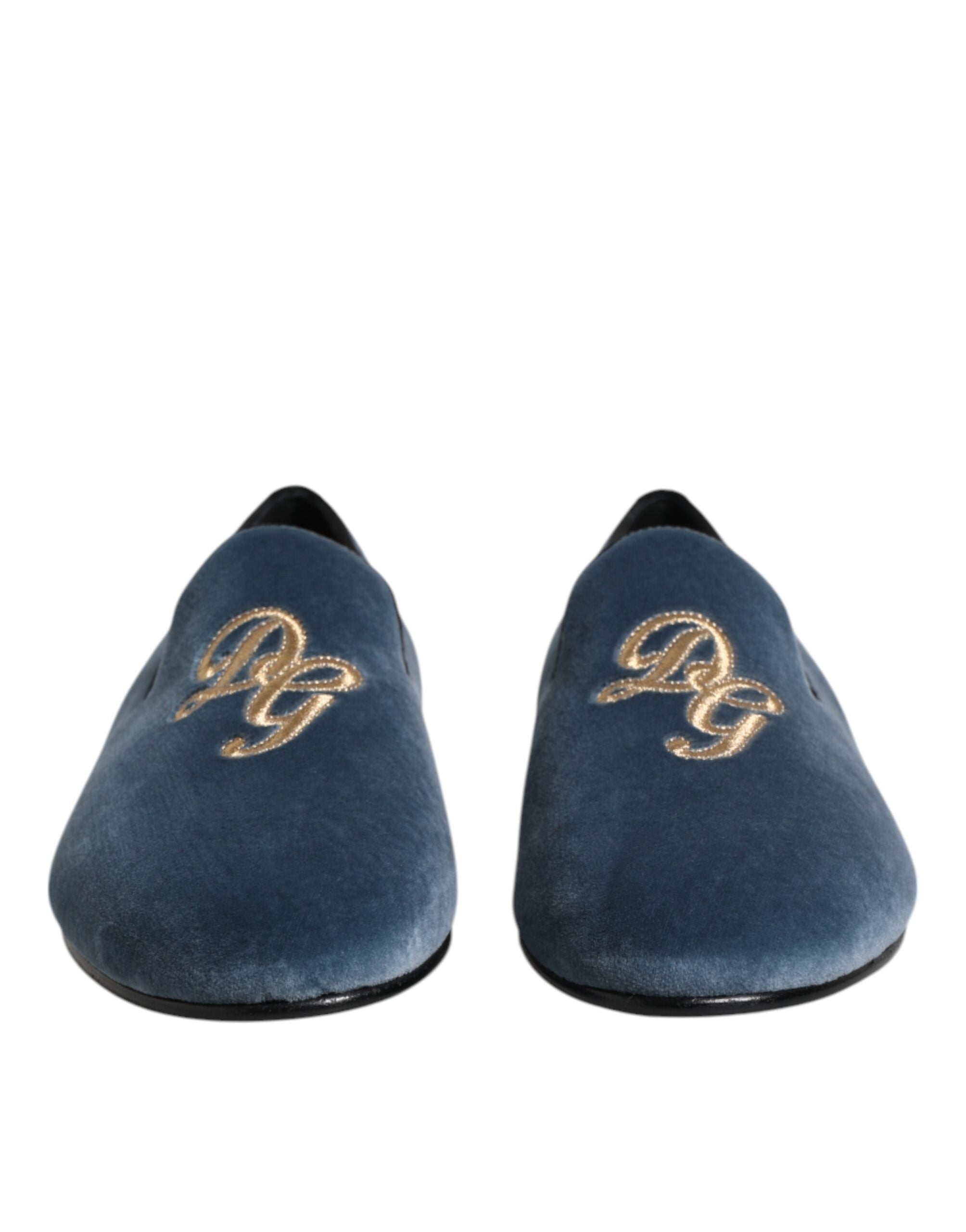 Dolce & Gabbana Blauwe Velvet DG Logo Instappers Nette Schoenen