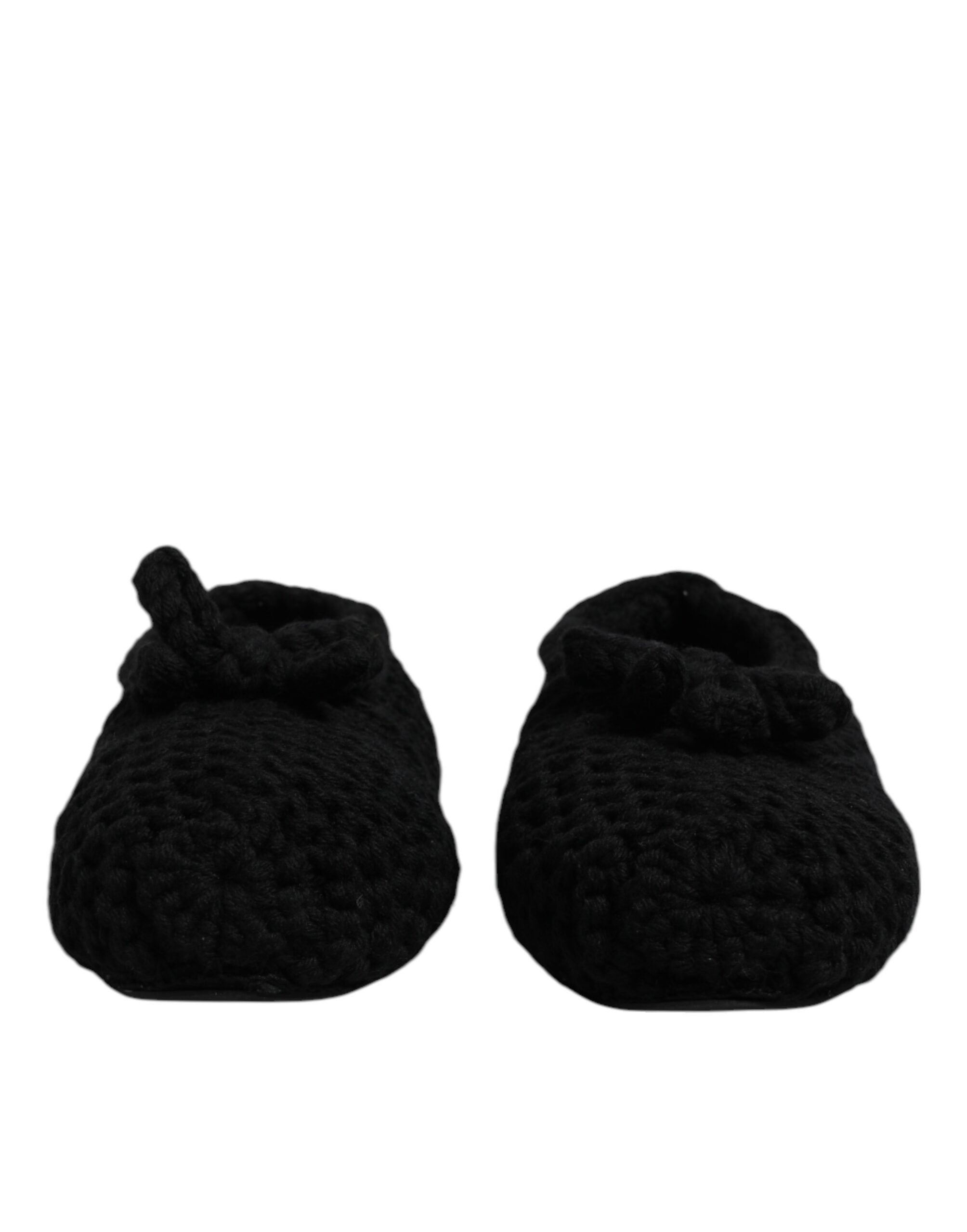 Dolce & Gabbana Black Wool Slip-On Flats Ballerina Shoes