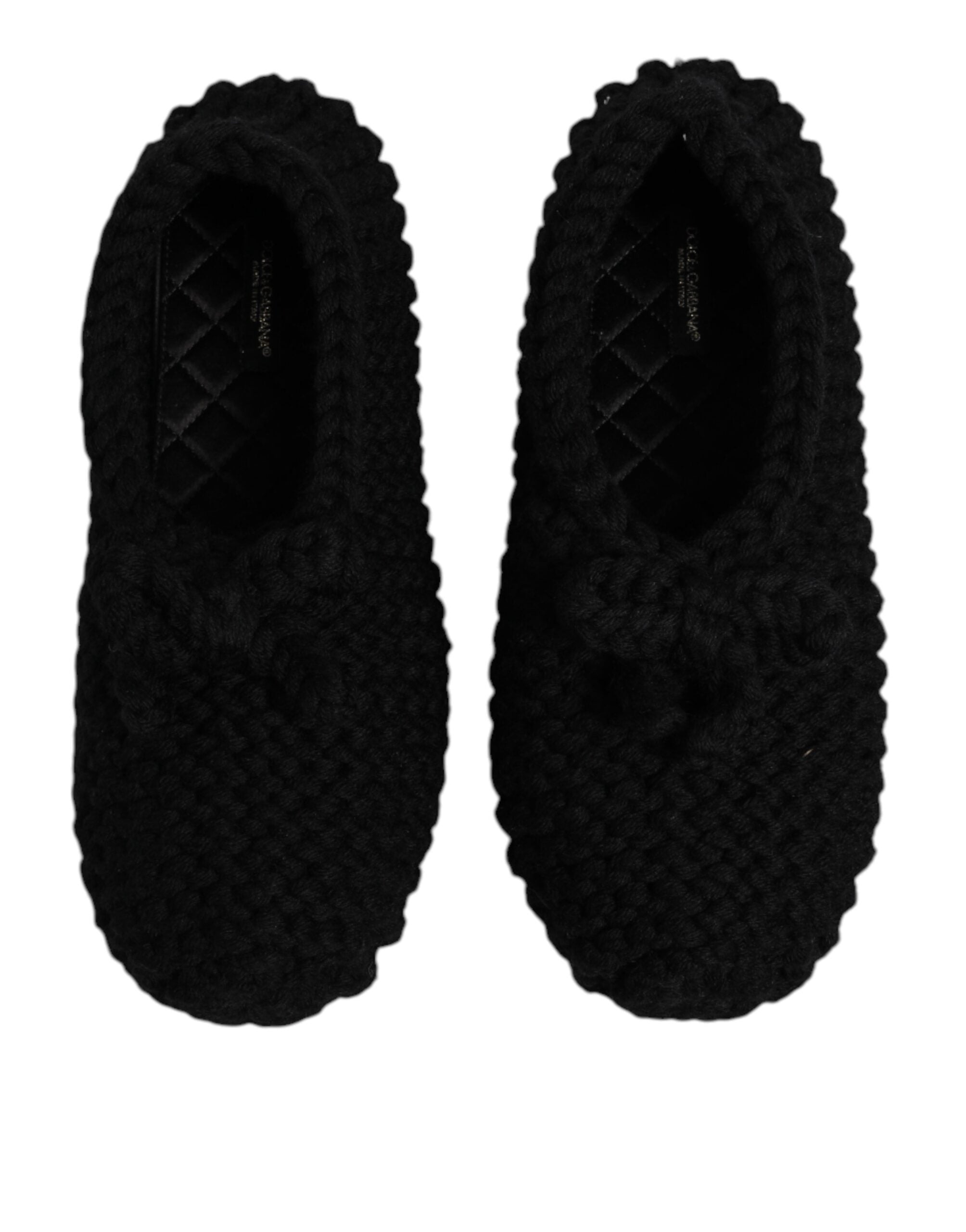 Dolce & Gabbana Black Wool Slip-On Flats Ballerina Shoes