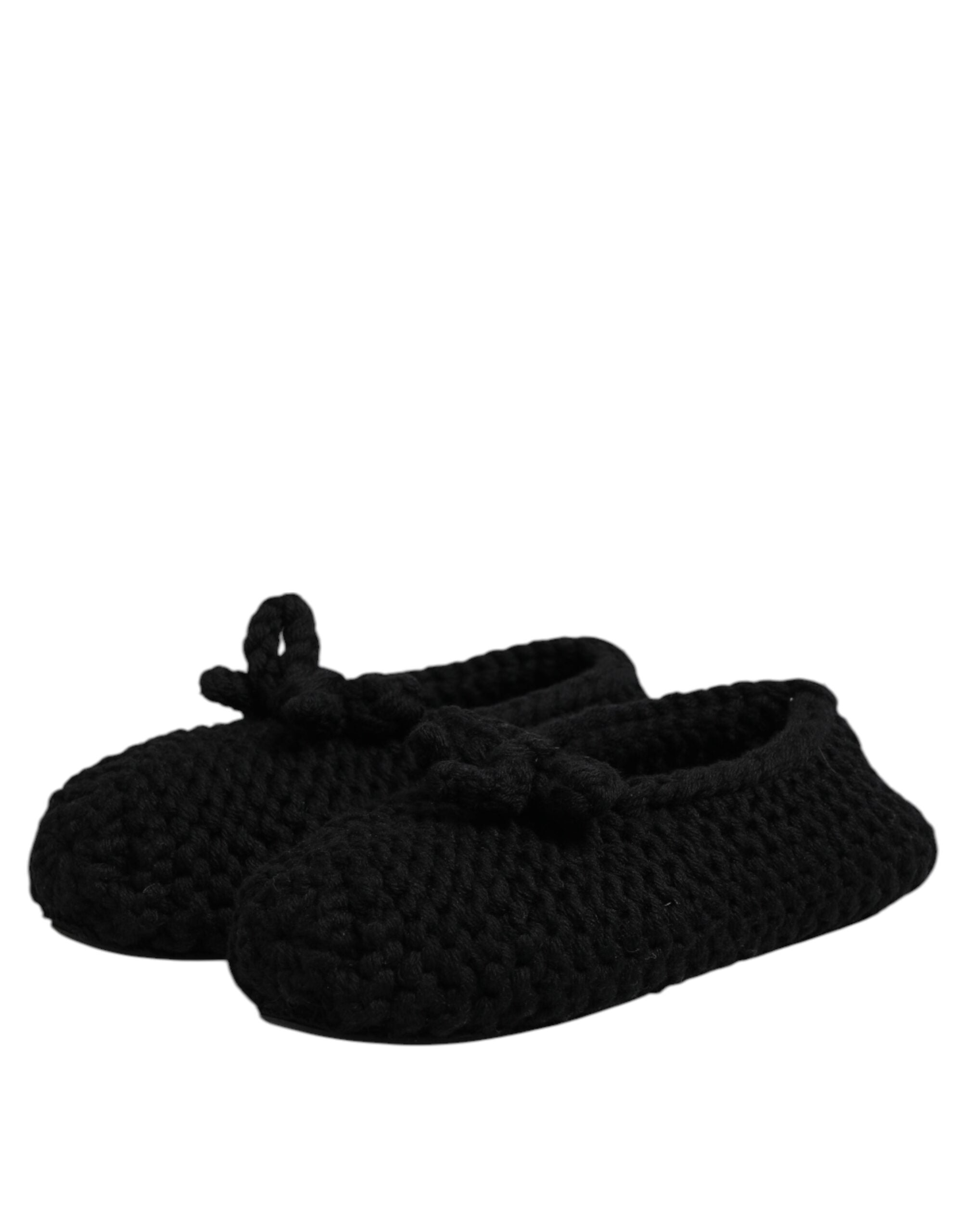 Dolce & Gabbana Black Wool Slip-On Flats Ballerina Shoes