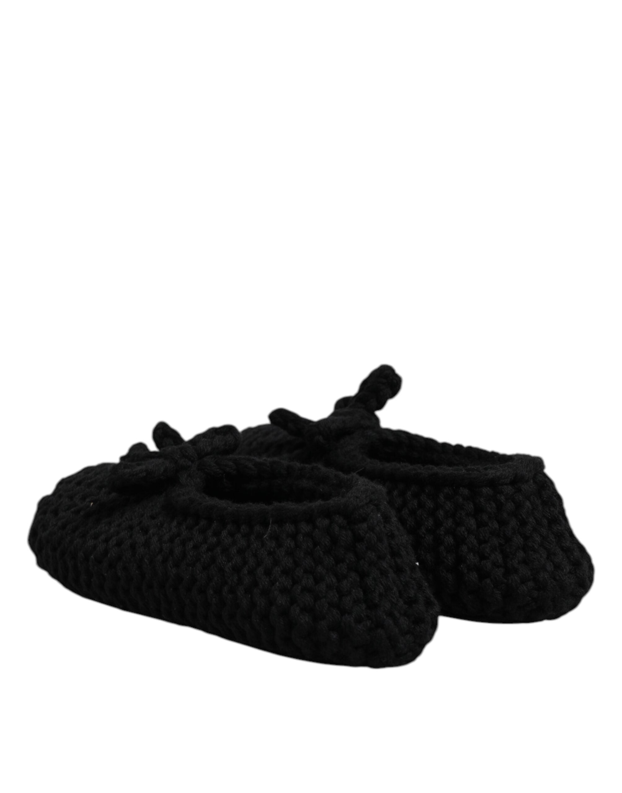 Dolce & Gabbana Black Wool Slip-On Flats Ballerina Shoes