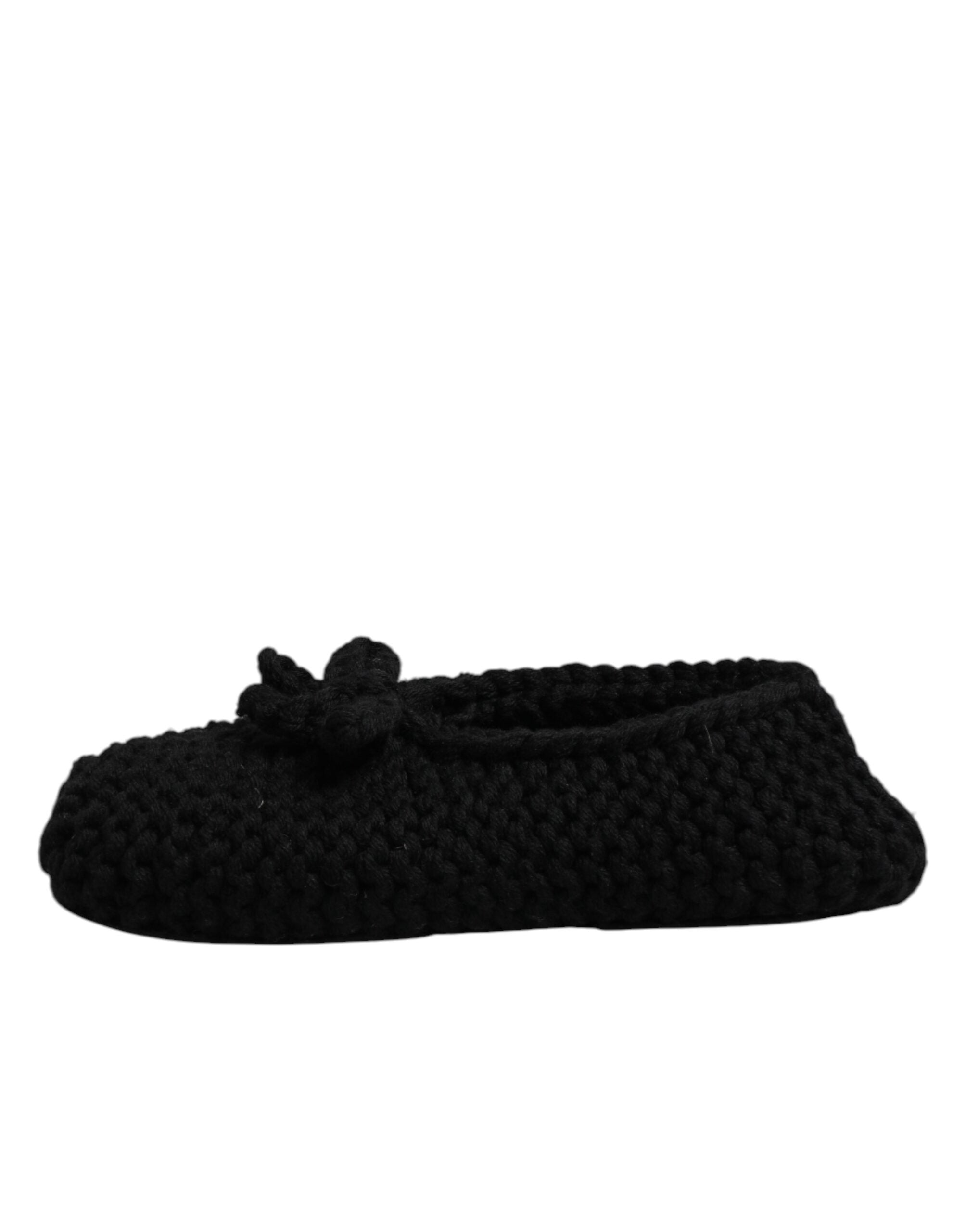 Dolce & Gabbana Black Wool Slip-On Flats Ballerina Shoes