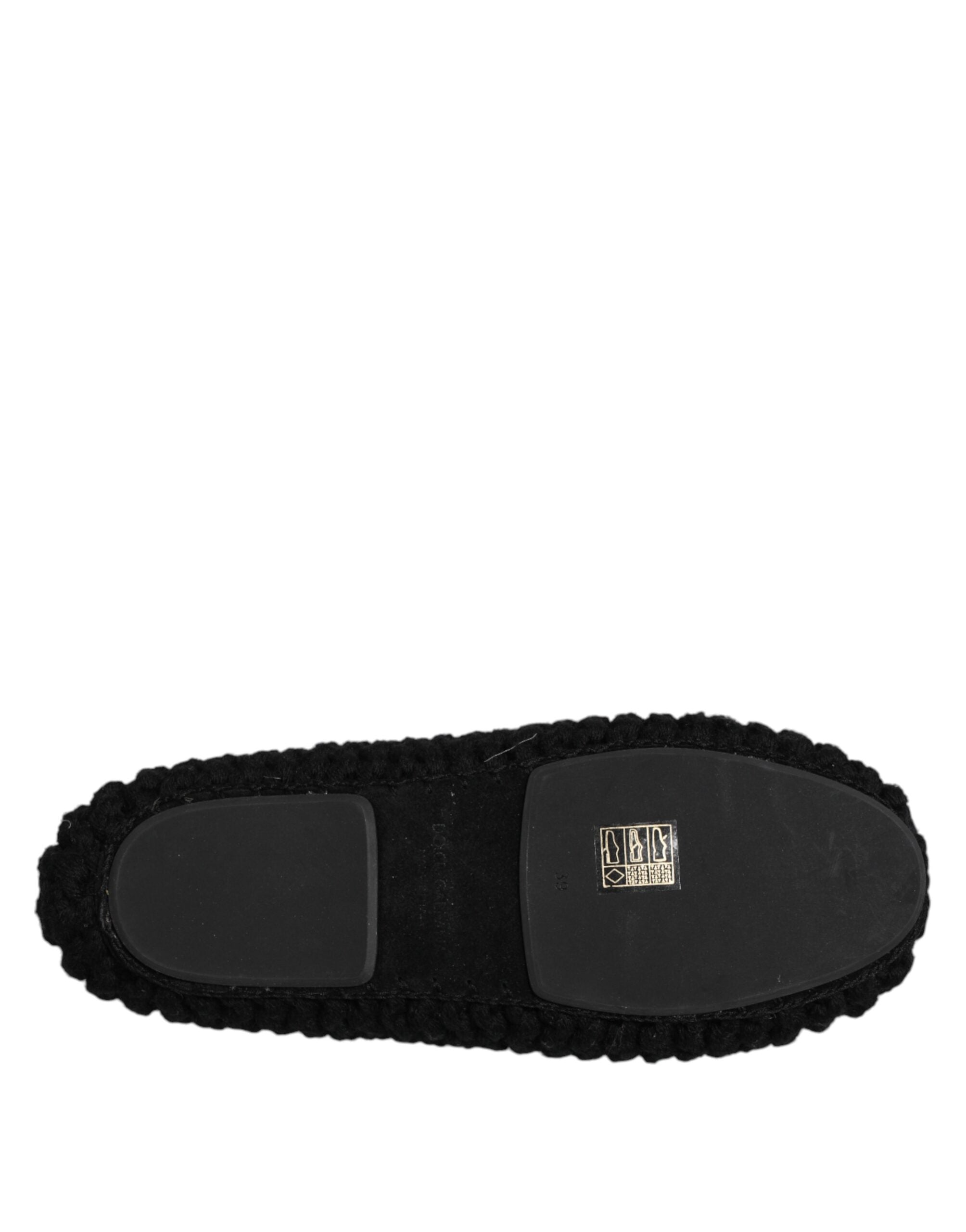 Dolce & Gabbana Black Wool Slip-On Flats Ballerina Shoes