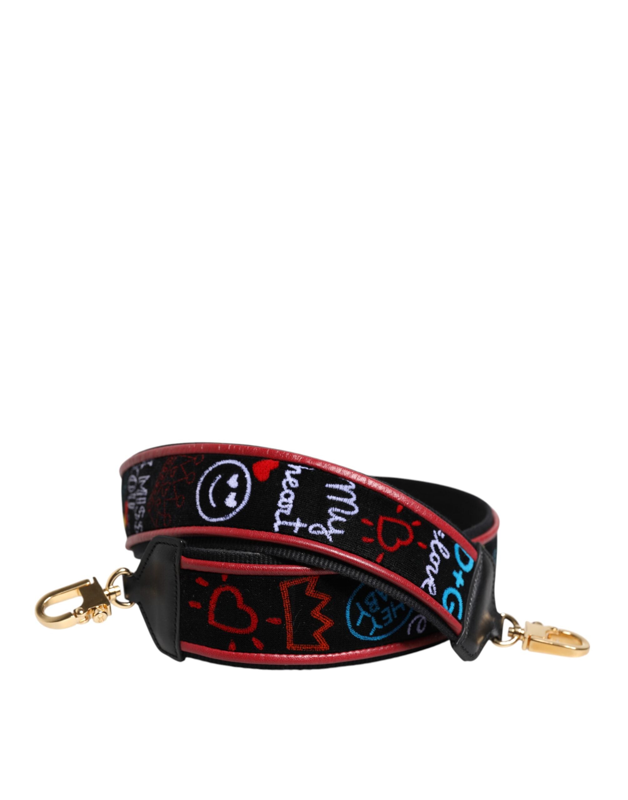 Dolce & Gabbana Black Cotton Printed Women's Bag Accessory Shoulder Strap