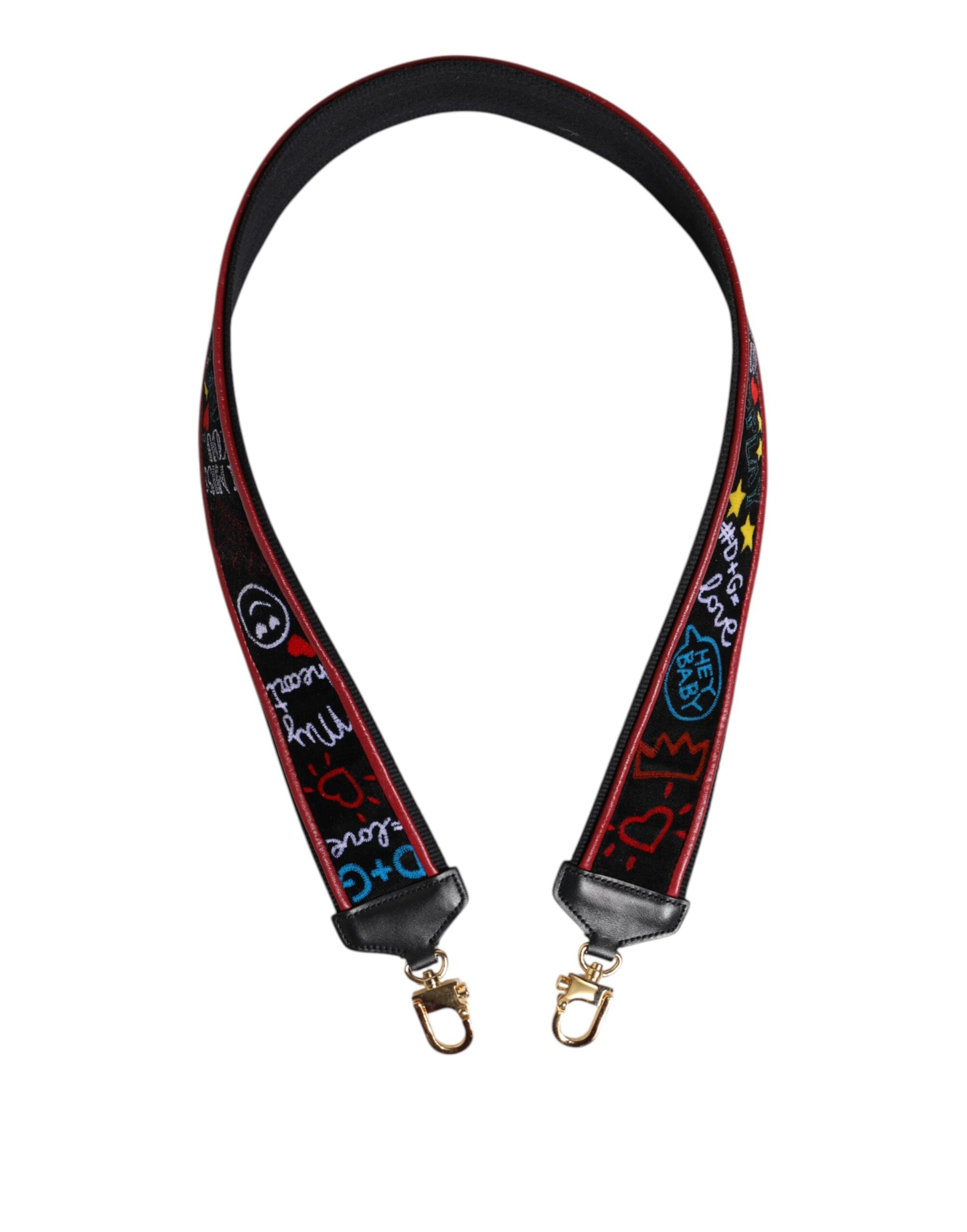 Dolce & Gabbana Black Cotton Printed Women's Bag Accessory Shoulder Strap