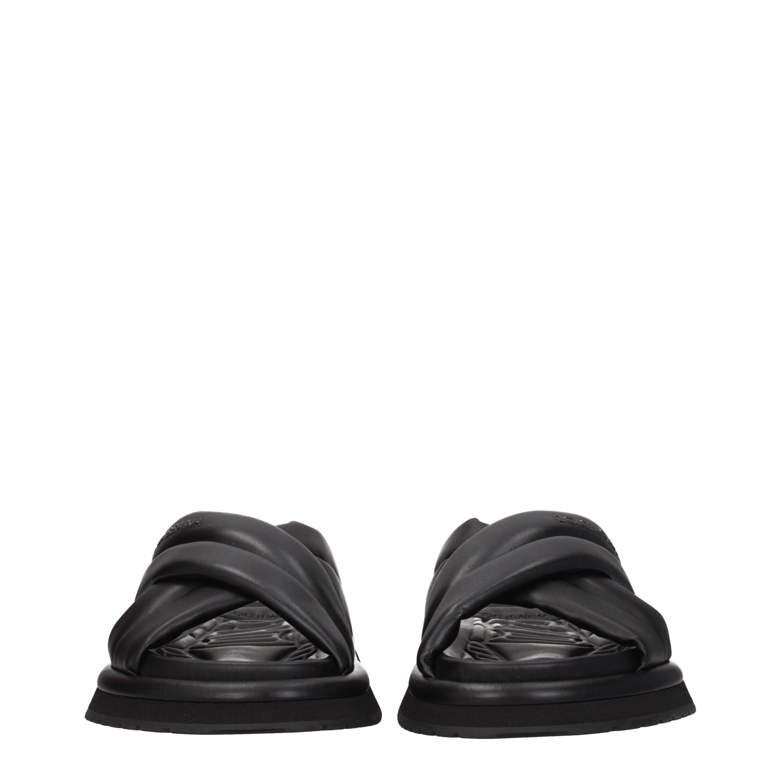 Dolce & Gabbana Zwarte Leren Slippers