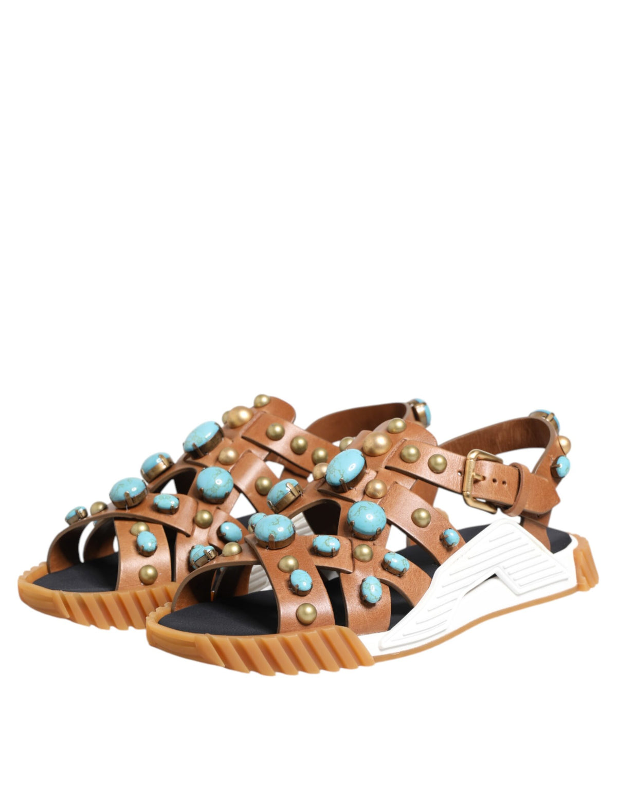 Dolce & Gabbana Brown Leather Studded Slide Sandals Shoes