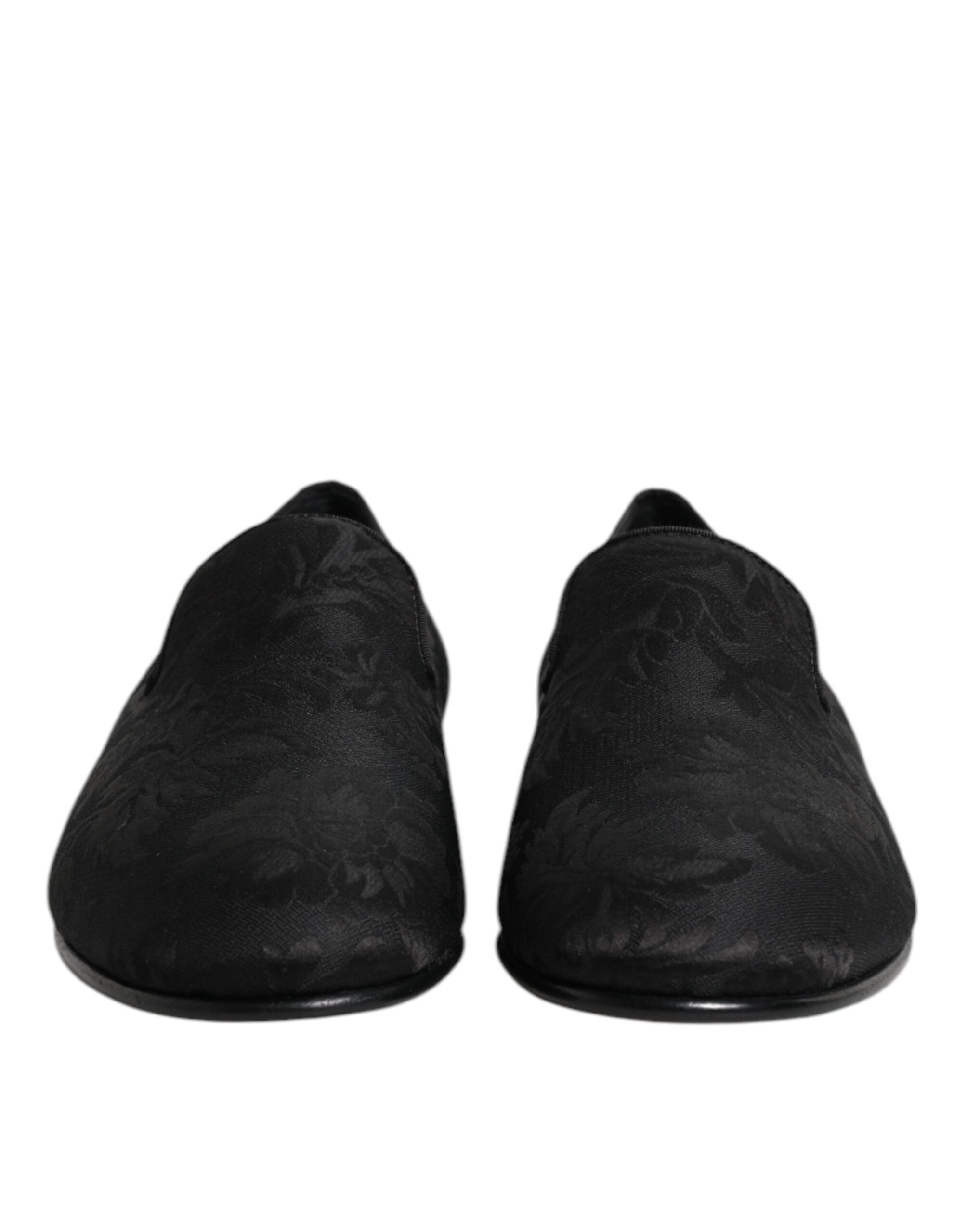 Dolce & Gabbana Zwarte Gebloemde Brokaat Loafers Heren Nette Schoenen