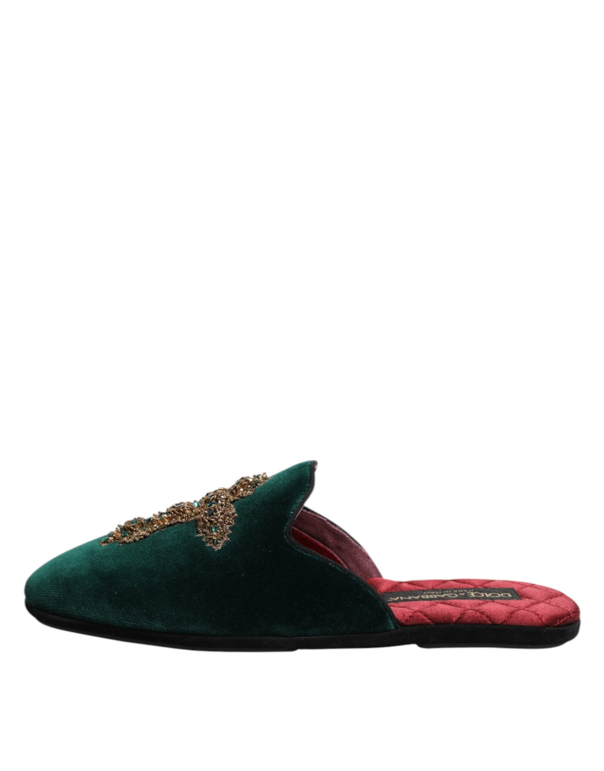 Dolce & Gabbana Groene Fluweel Kruis Versierde Muiltjes Schoenen
