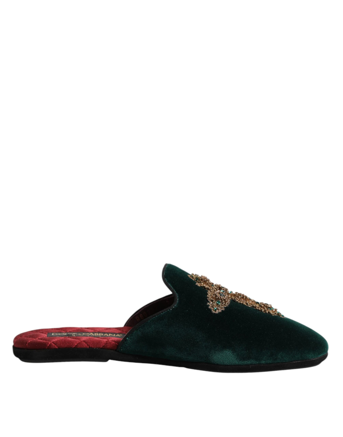 Dolce & Gabbana Groene Fluweel Kruis Versierde Muiltjes Schoenen