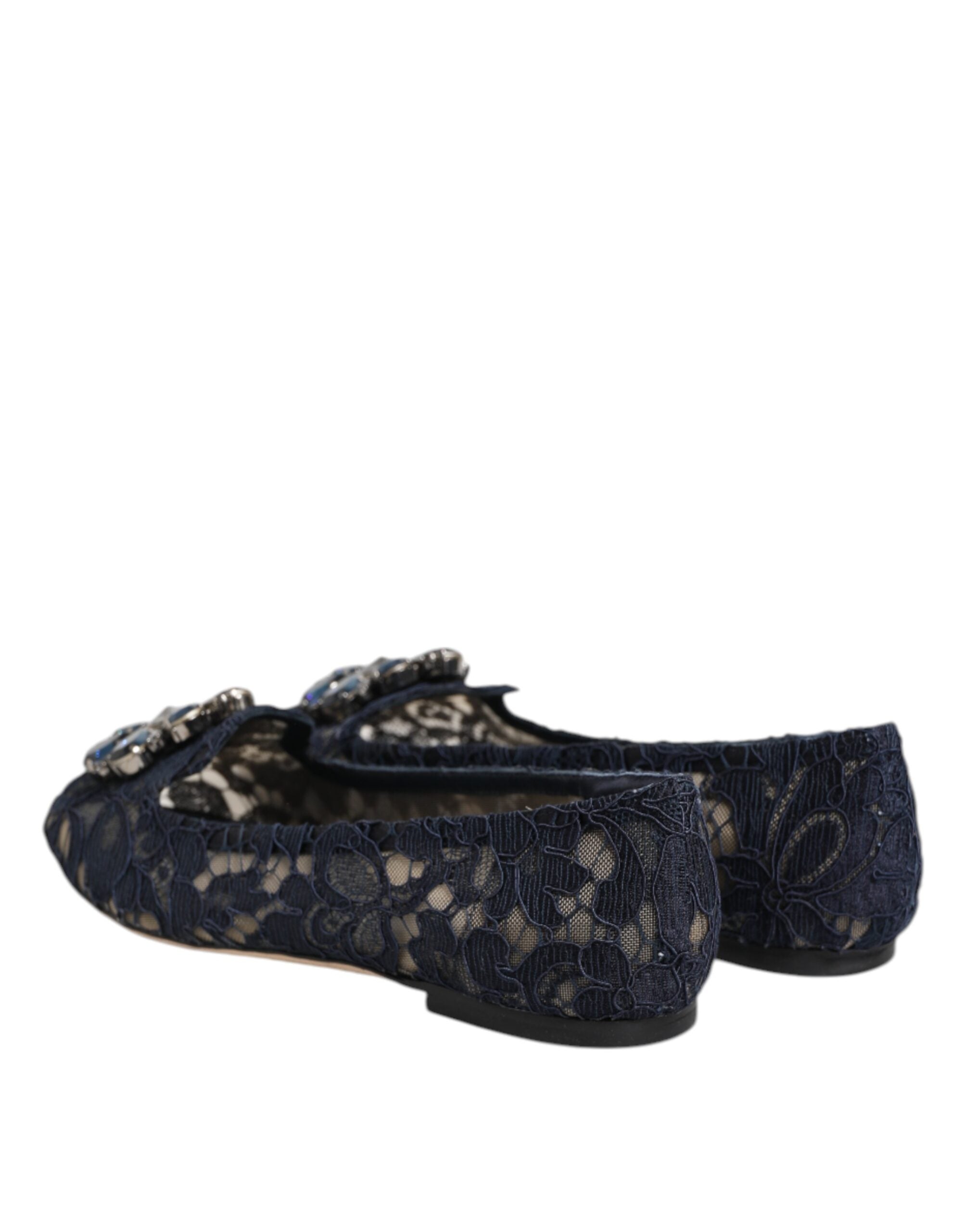 Dolce & Gabbana Blue Taormina Lace Crystals Flat Shoes