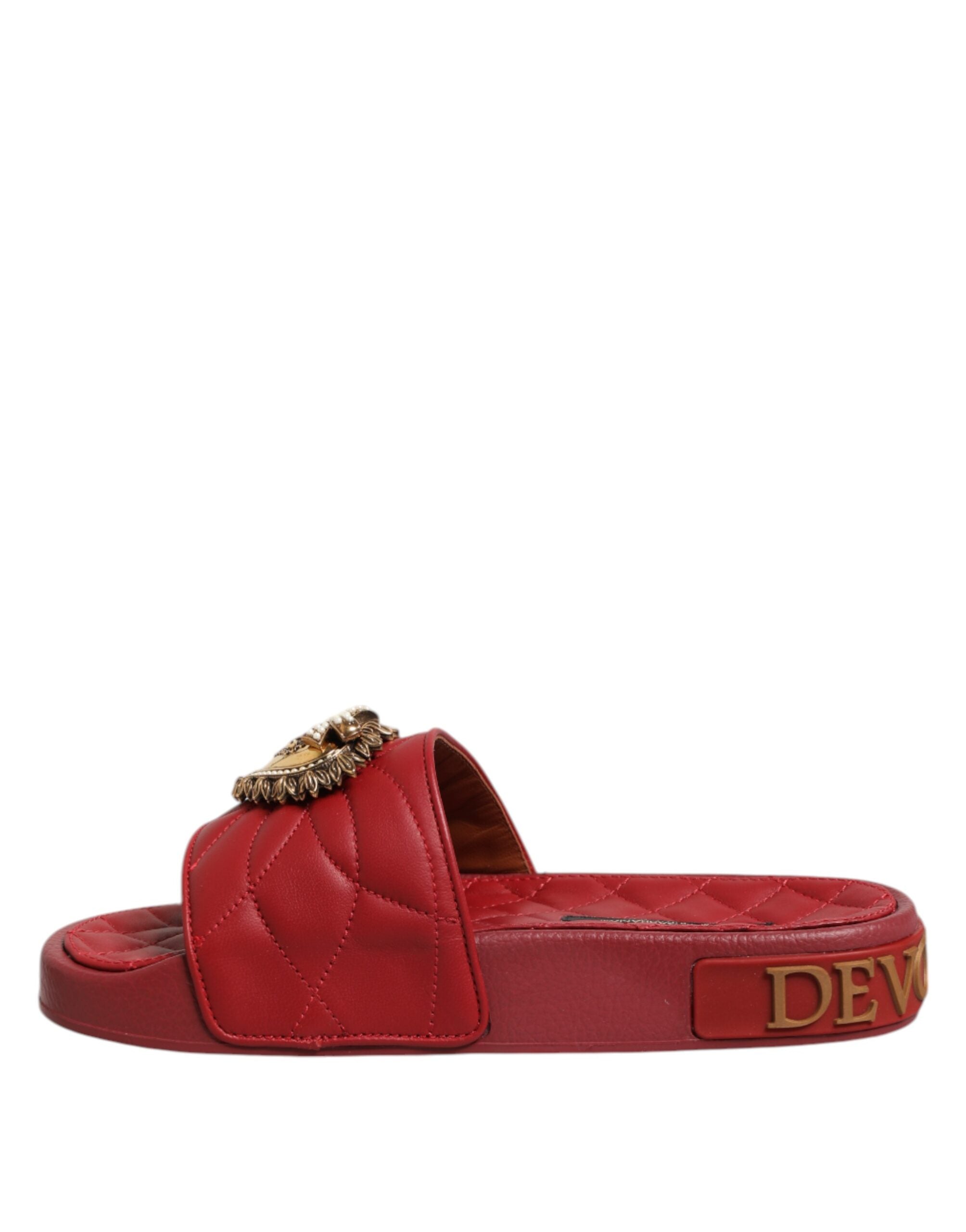 Dolce & Gabbana Red Devotion Quilted Leather Slides Shoes