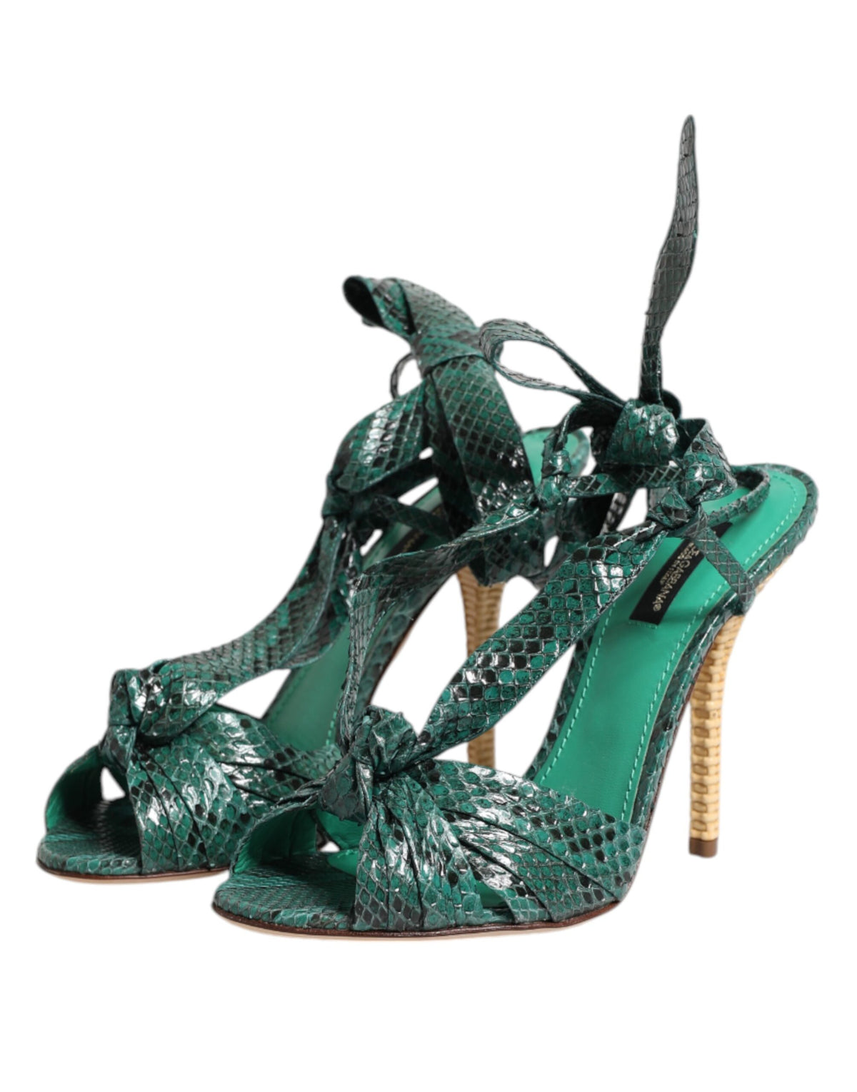 Dolce & Gabbana Groene Python Leren Hak Sandalen Schoenen