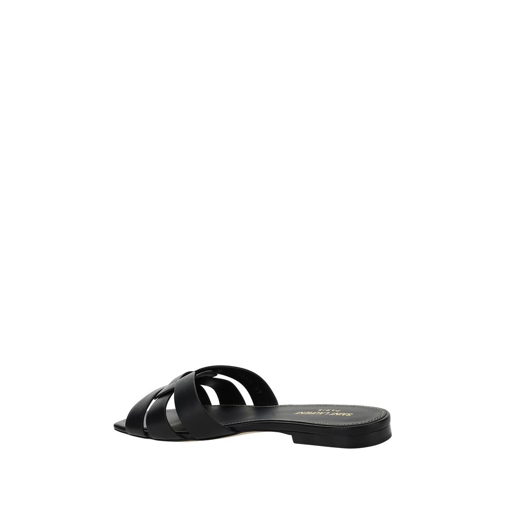 Saint Laurent Zwarte Kalfsleren Bos Taurus Sandaaltjes met Riem
