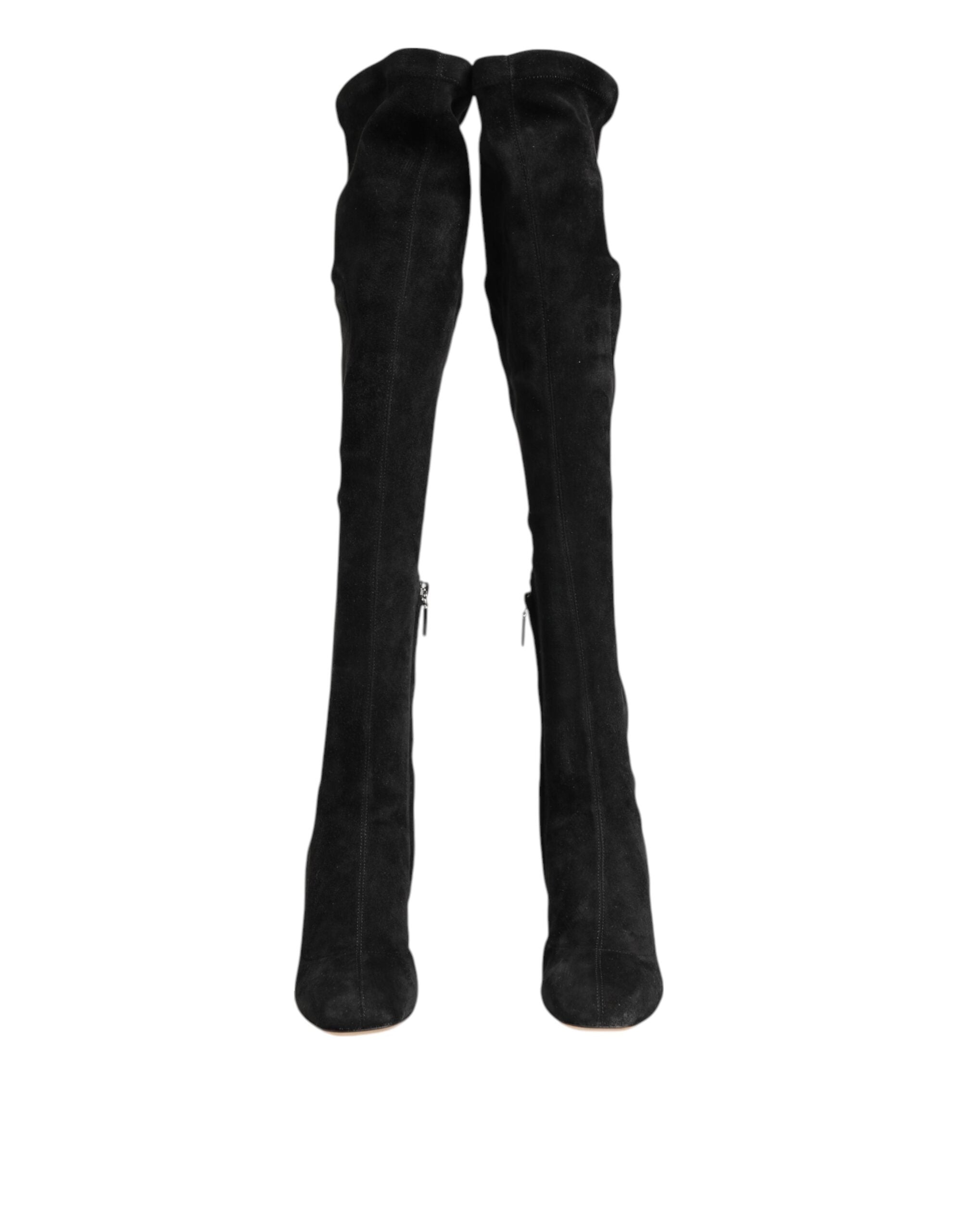 Dolce & Gabbana Black Suede Leather Knee High Boots