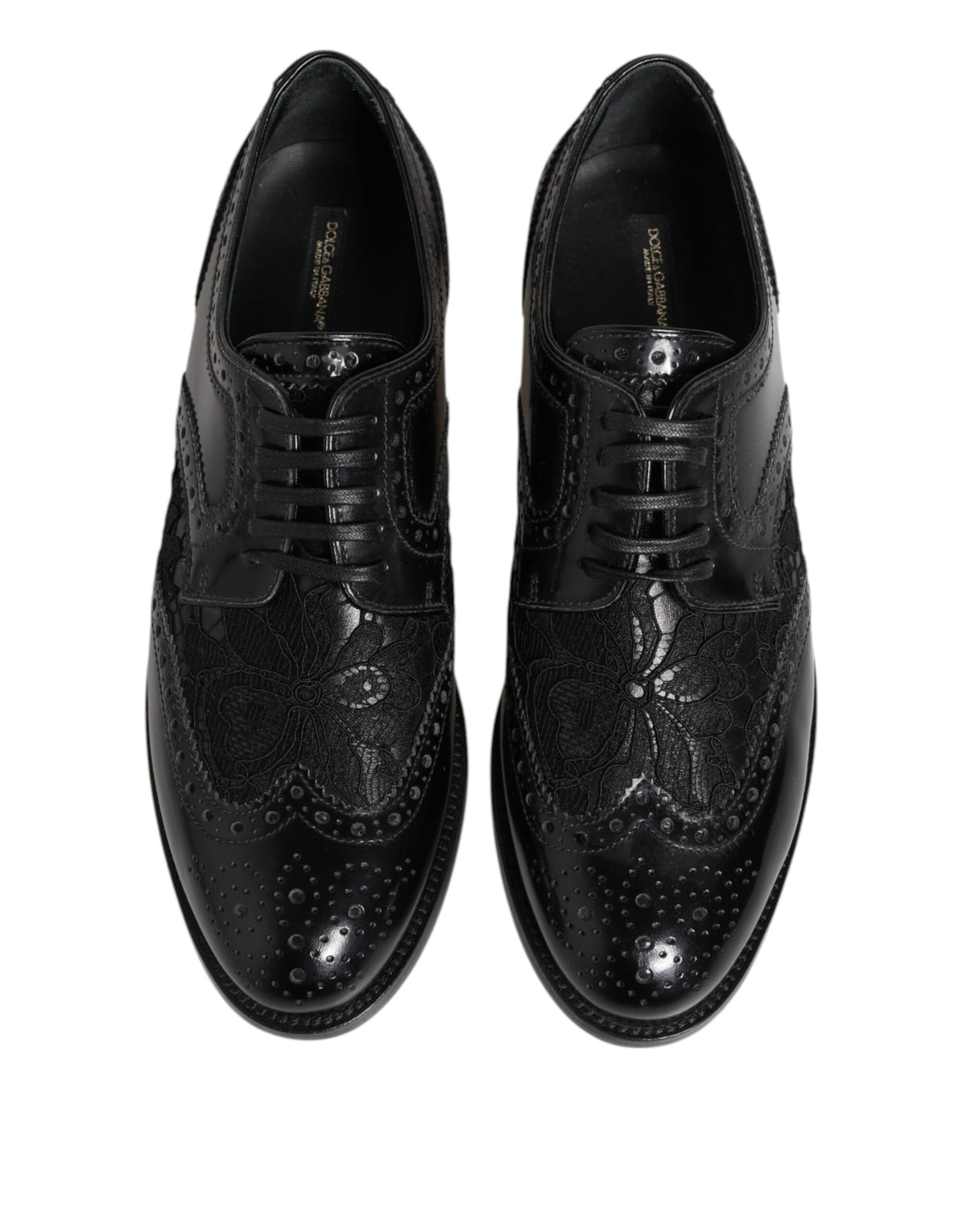 Dolce & Gabbana Zwarte Leren Gebloemde Kanten Jurk Formele Schoenen