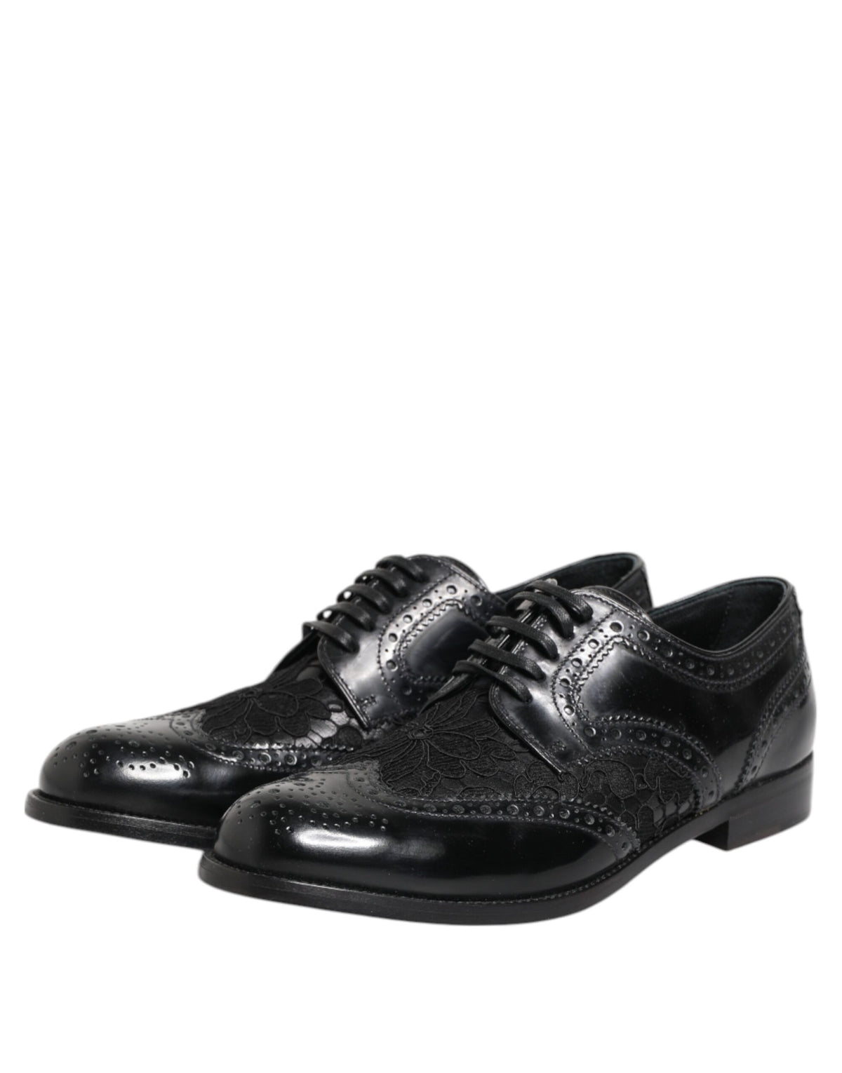 Dolce & Gabbana Zwarte Leren Gebloemde Kanten Jurk Formele Schoenen