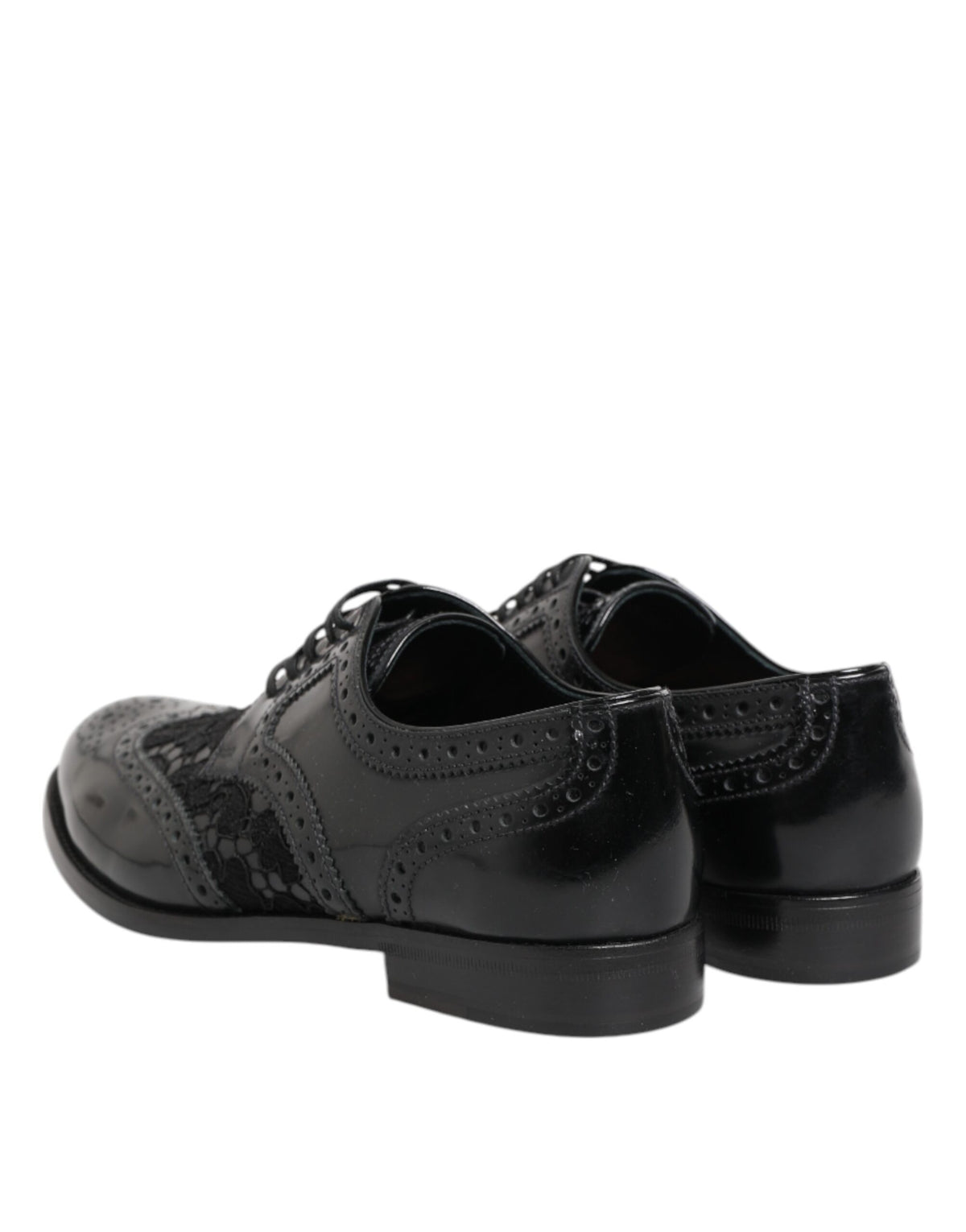 Dolce & Gabbana Zwarte Leren Gebloemde Kanten Jurk Formele Schoenen