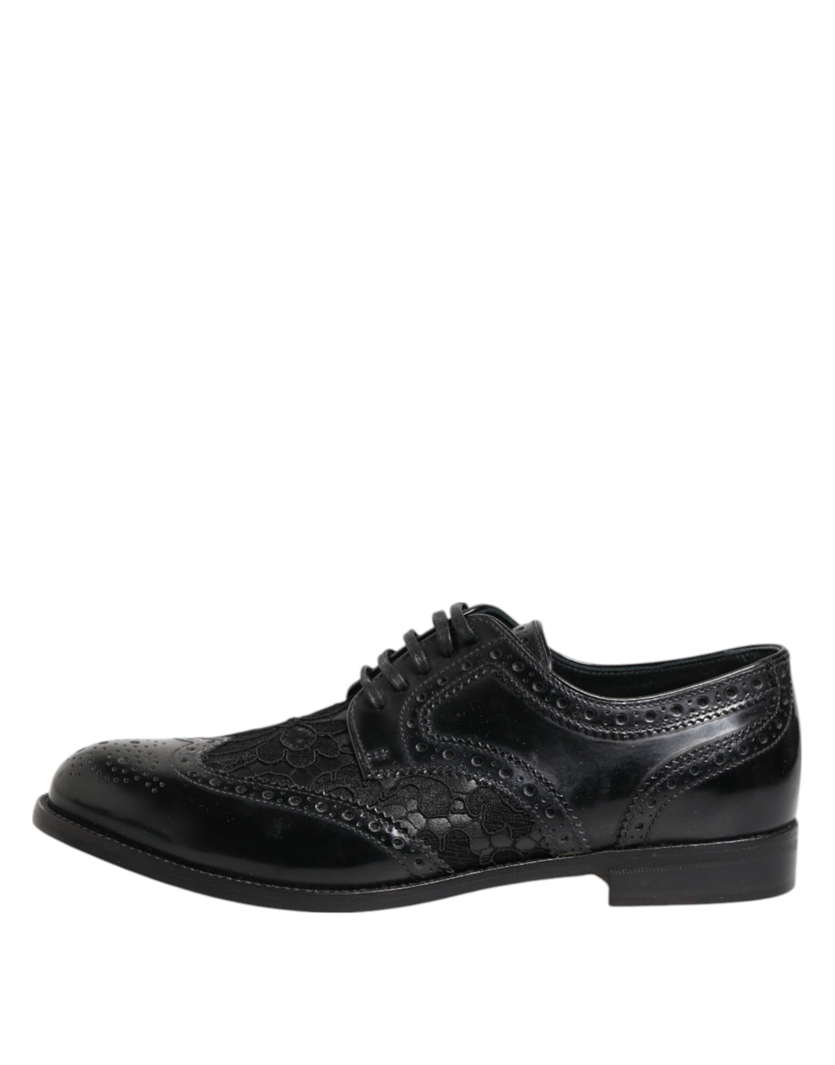 Dolce & Gabbana Zwarte Leren Gebloemde Kanten Jurk Formele Schoenen