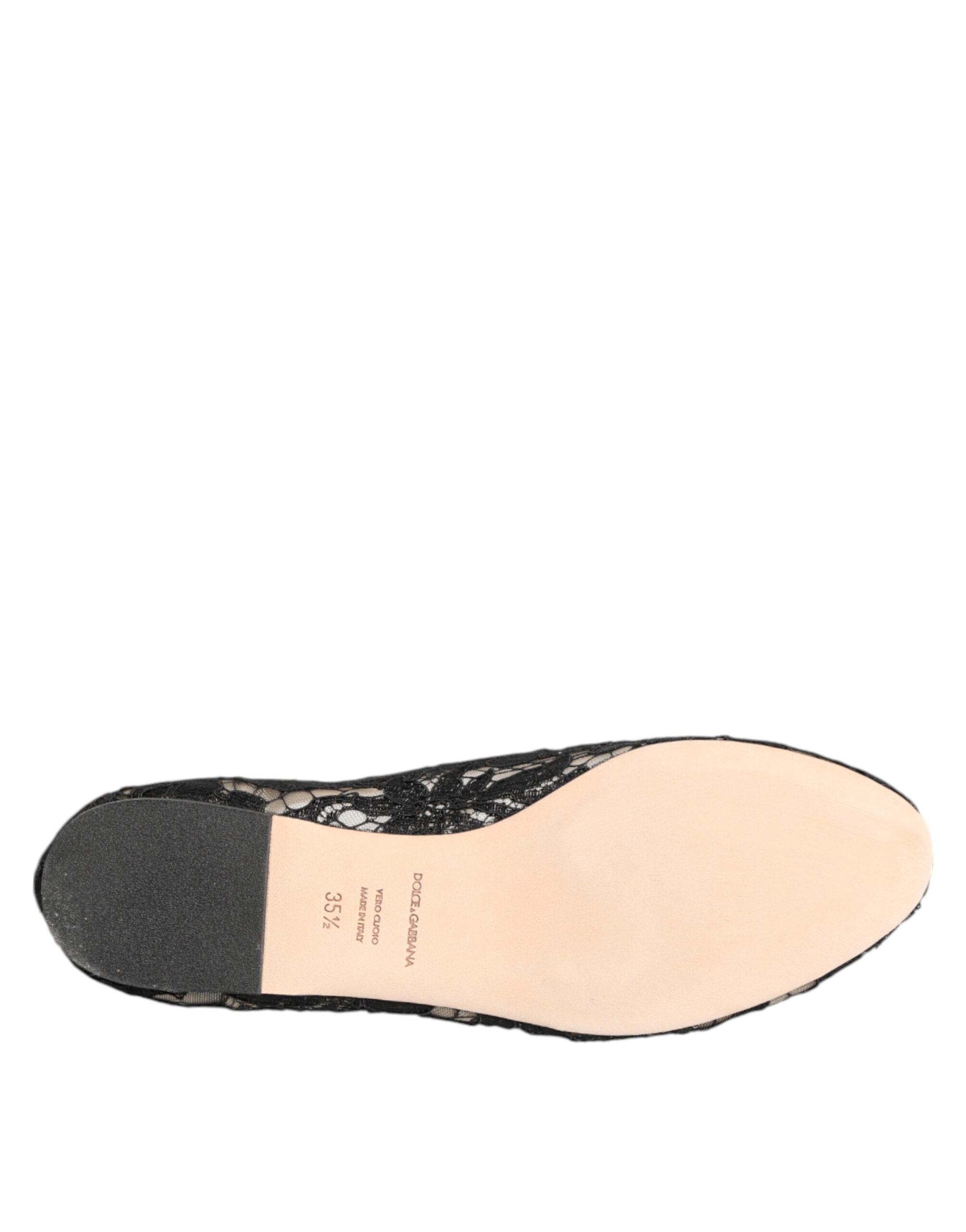 Dolce & Gabbana Black Taormina Lace Crystals Flat Shoes