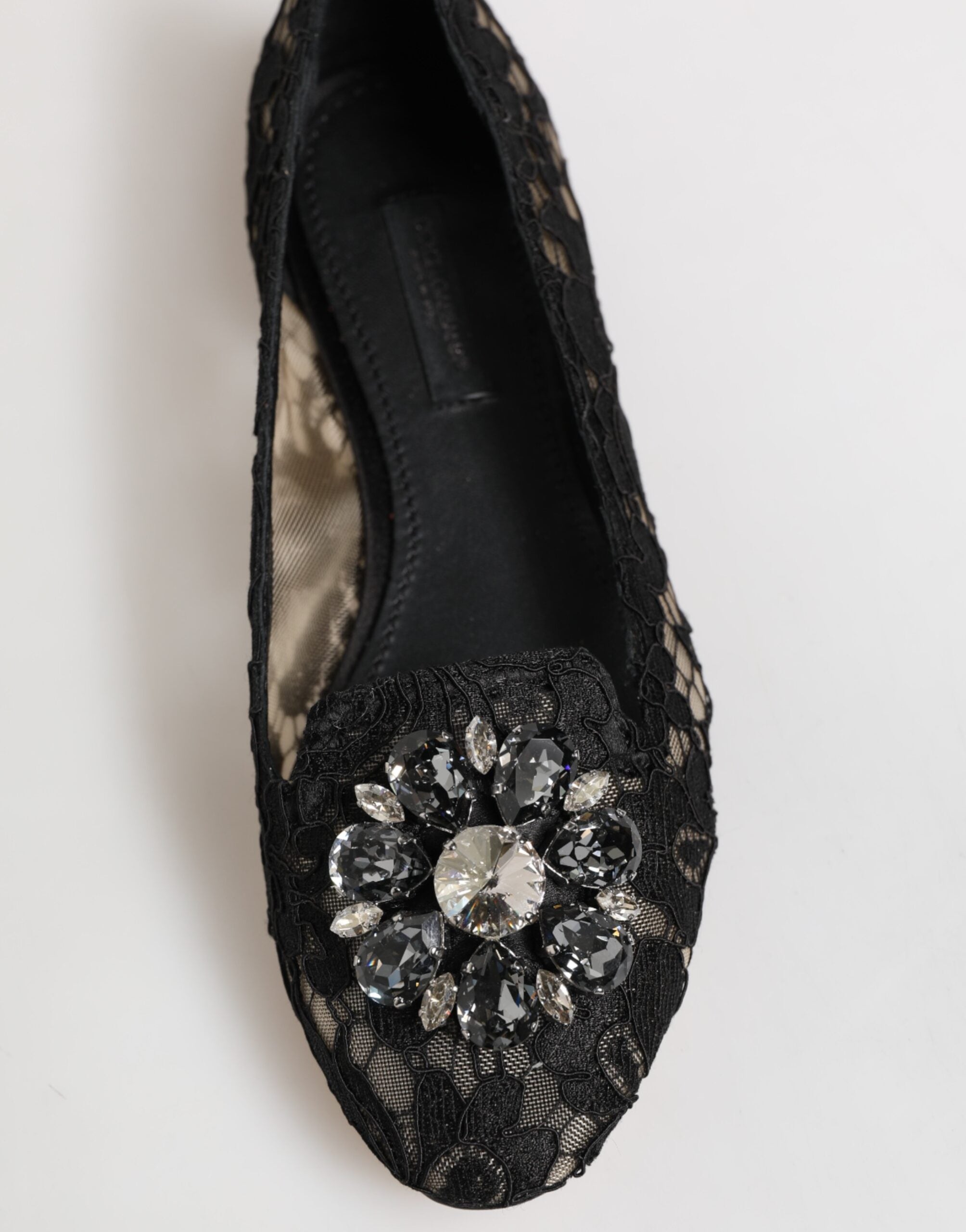 Dolce & Gabbana Black Taormina Lace Crystals Flat Shoes