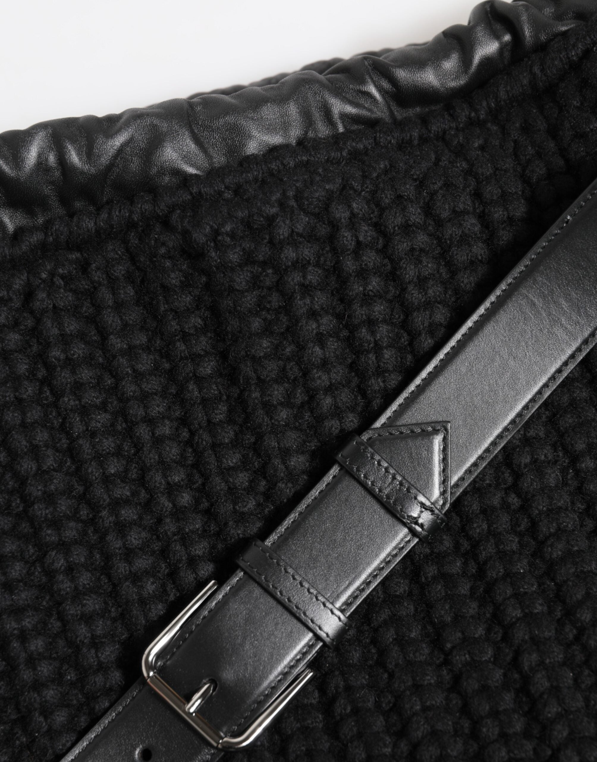 Dolce & Gabbana Black Cashmere Knitted Leather Shoulder Women's Bag