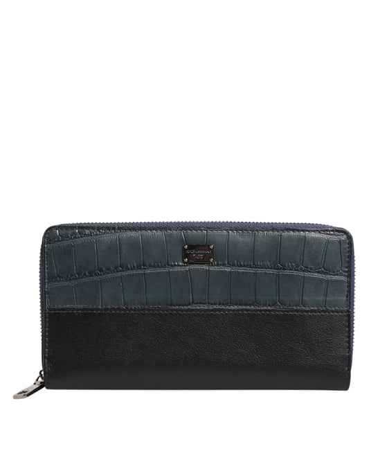Dolce & Gabbana Black Blue Exotic Leather Men Continental Clutch Wallet