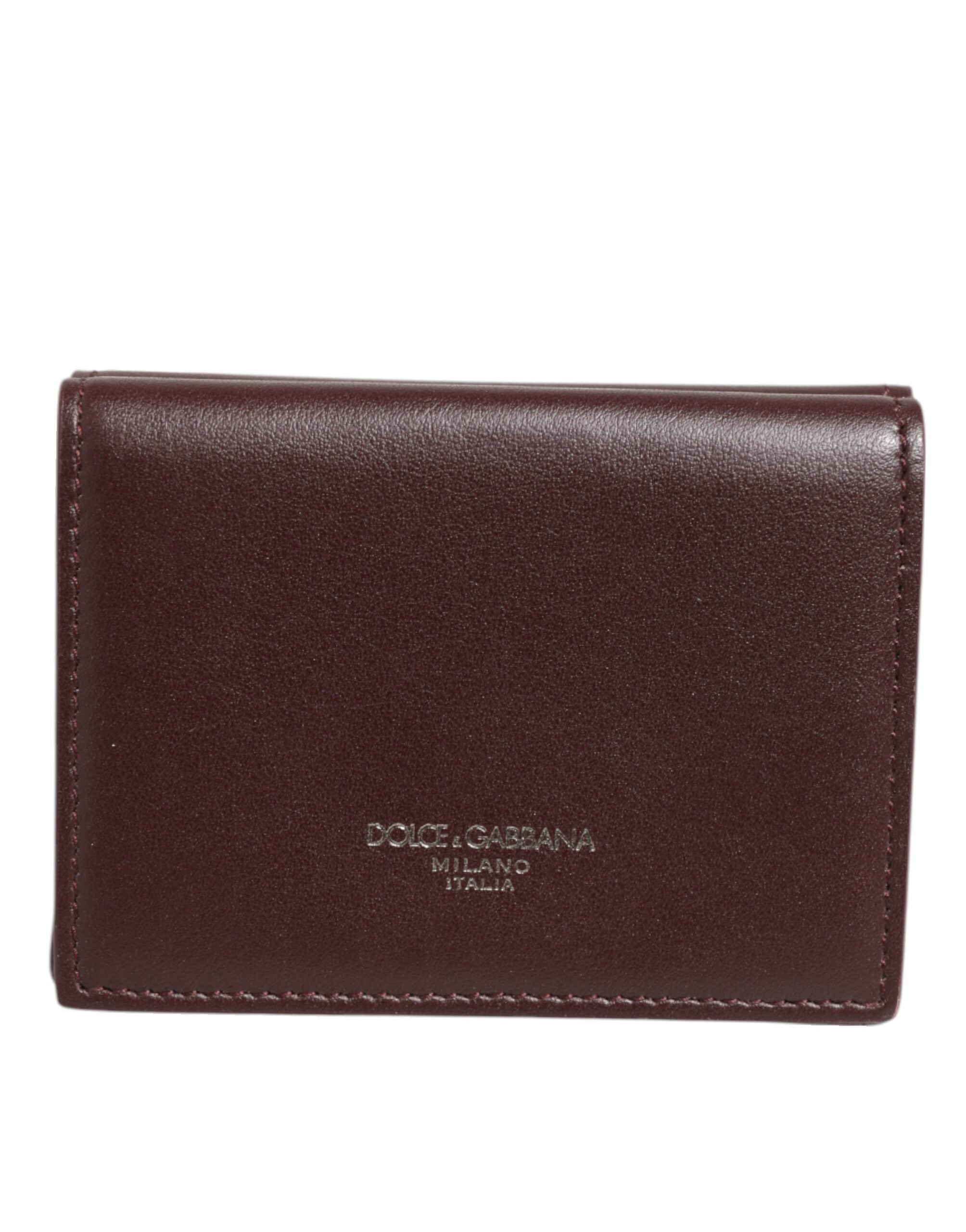 Dolce & Gabbana Leather Embossed Logo Trifold Men's Card Holder Dark Brown