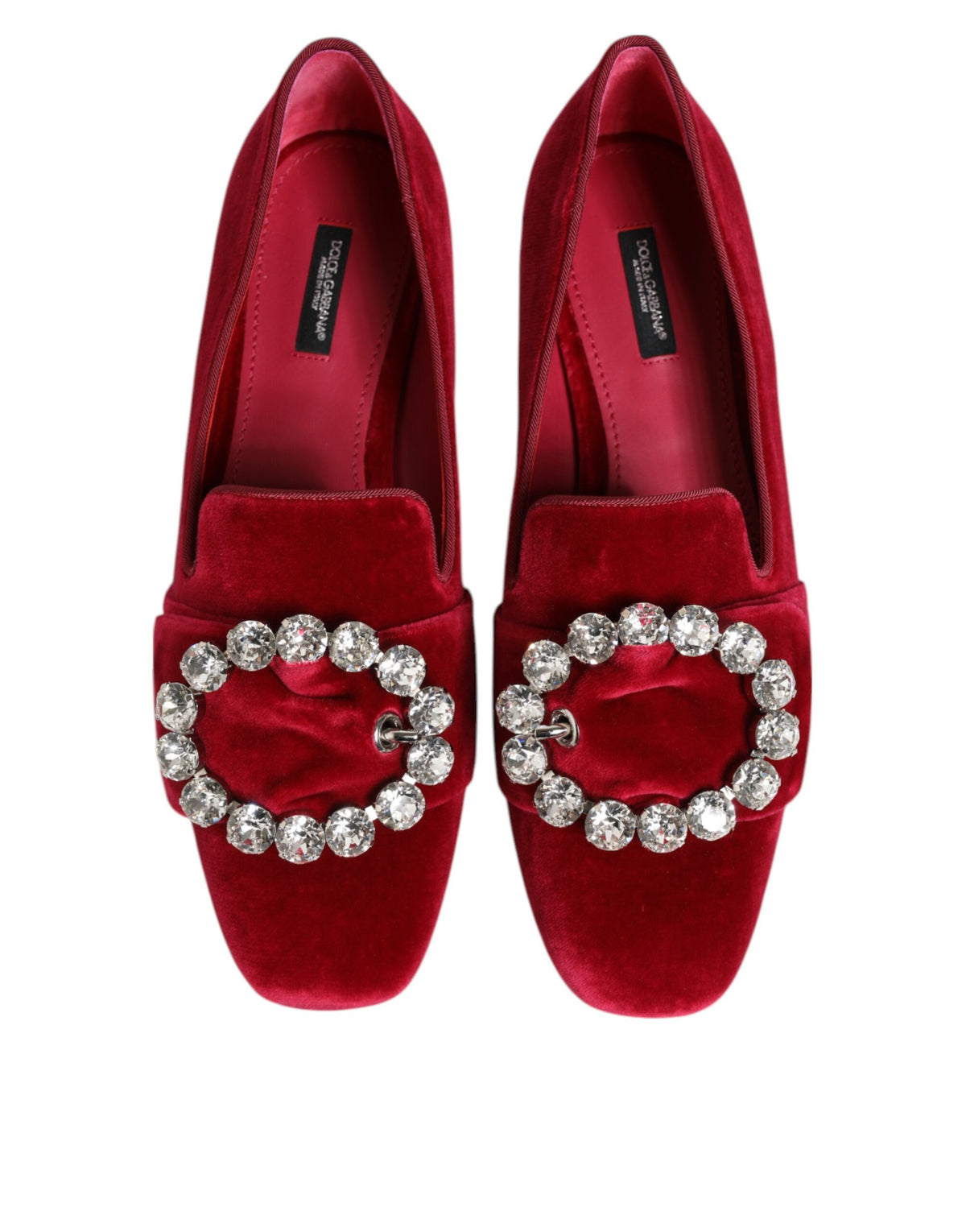 Dolce & Gabbana Rode Fluwelen Loafers Met Kristallen Gesp
