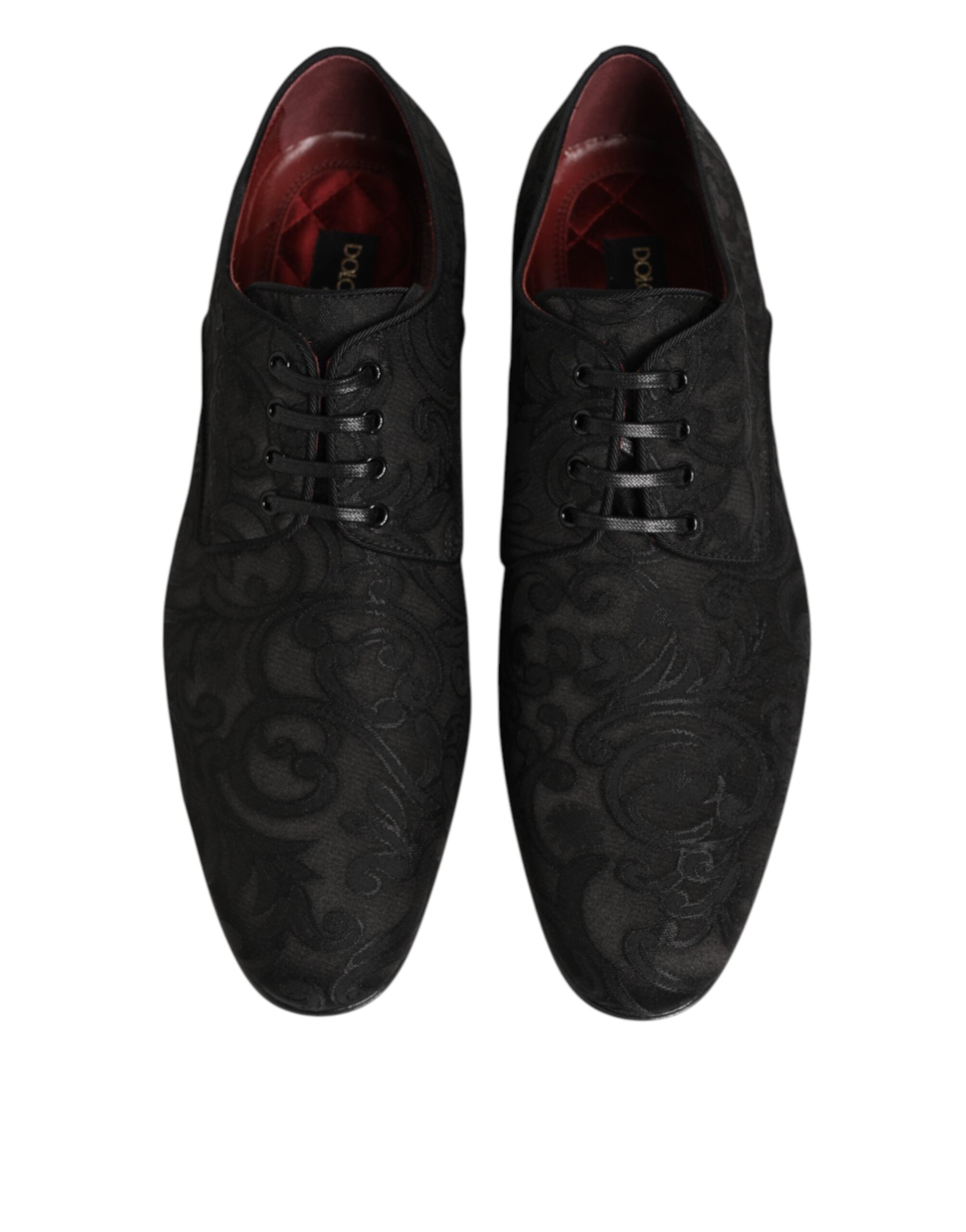 Dolce & Gabbana Zwarte Brokaat Veterschoenen Derby Heren Nette Schoenen