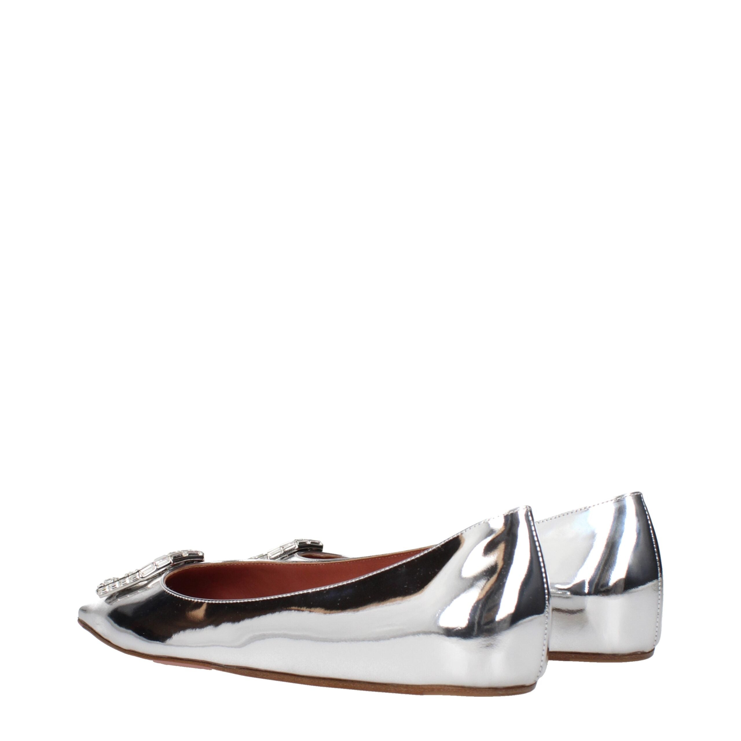 Amina Muaddi Grey Leather Ballet Flats