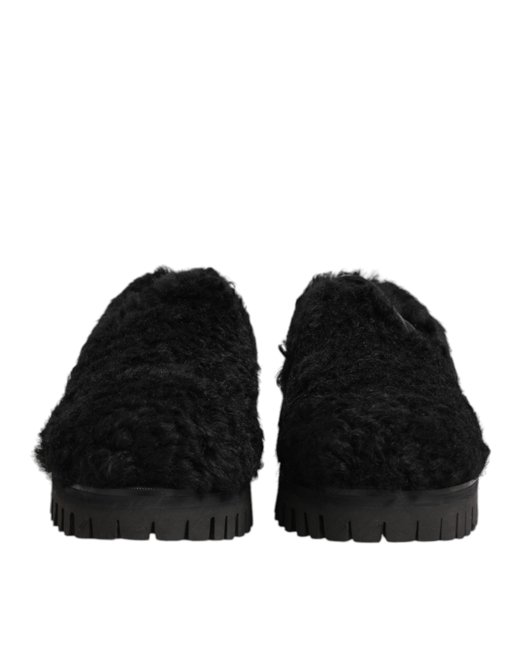Dolce & Gabbana Jurk Zwart Bont Lederen Pantoffels Herenschoenen