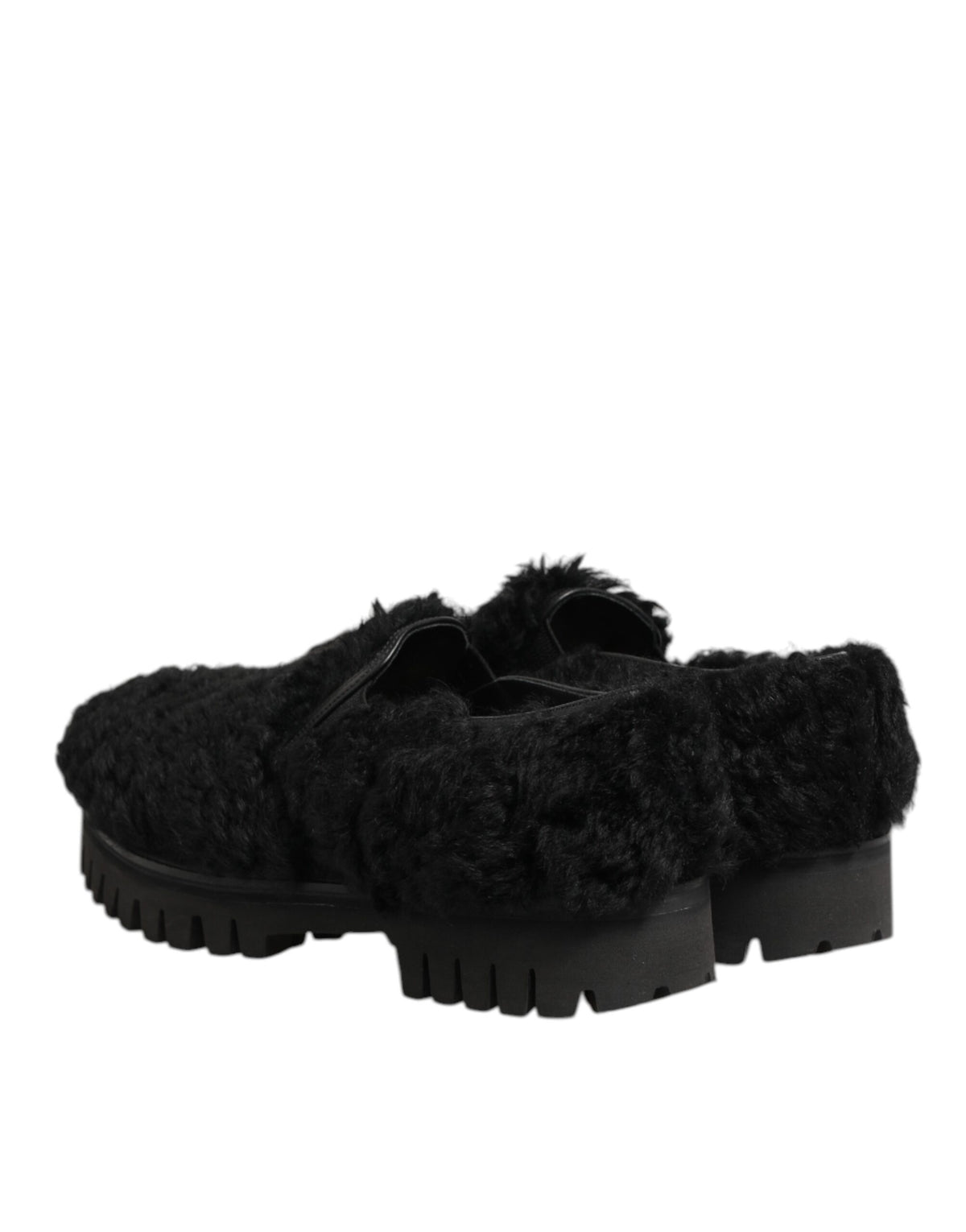 Dolce & Gabbana Jurk Zwart Bont Lederen Pantoffels Herenschoenen